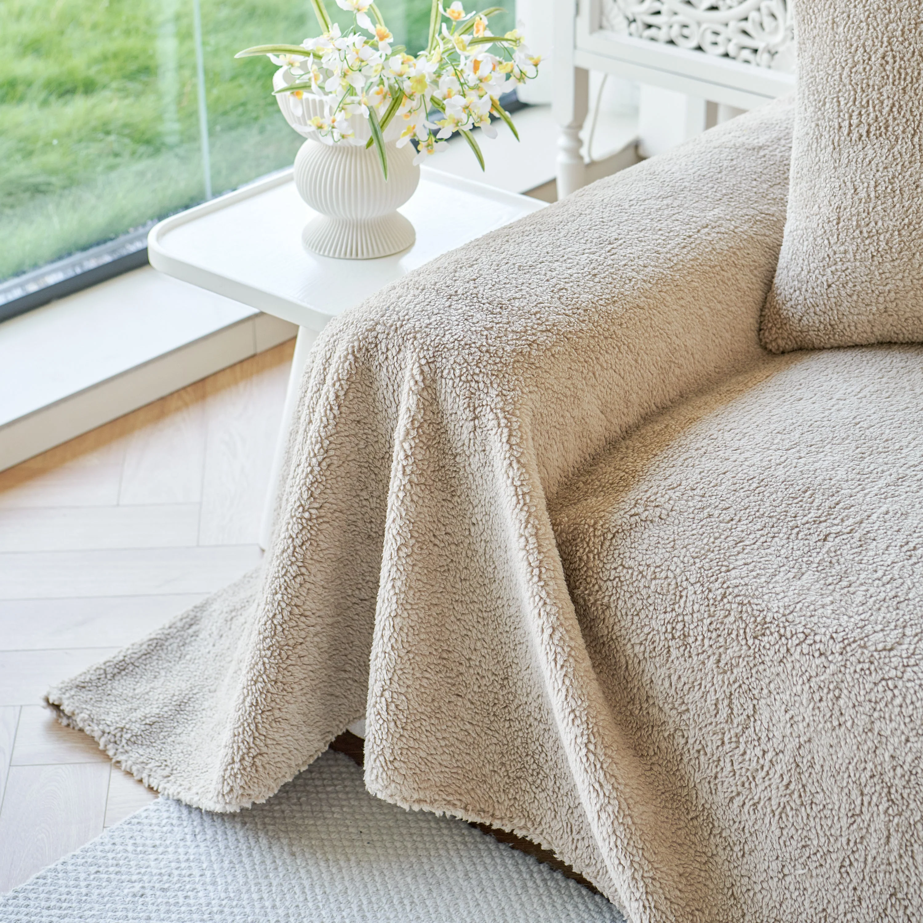 Thick Sherpa Fleece Sofa Protector Cover Stylish Durable Slipcovers for Couches and Chairs - Image 109