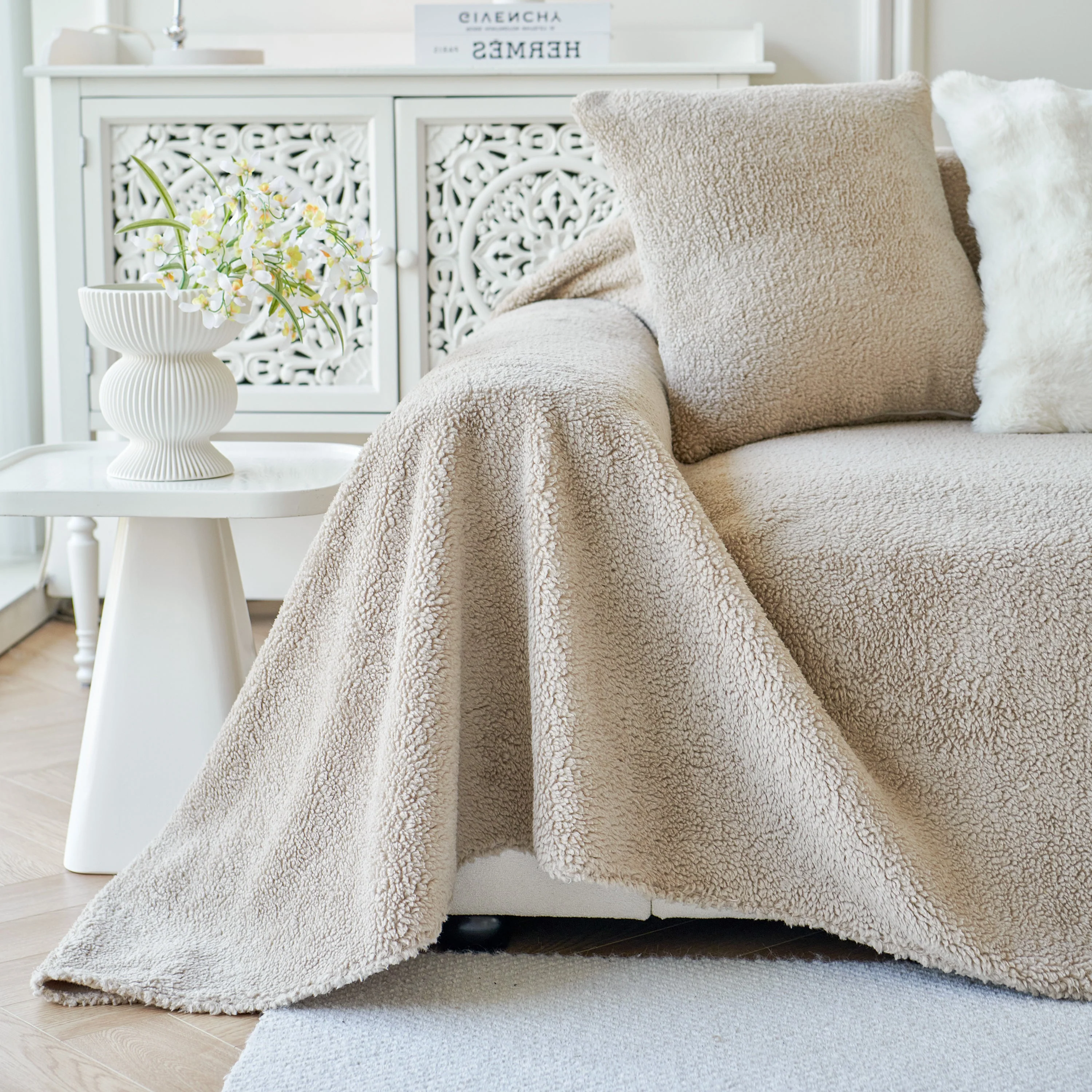 Thick Sherpa Fleece Sofa Protector Cover Stylish Durable Slipcovers for Couches and Chairs - Image 110