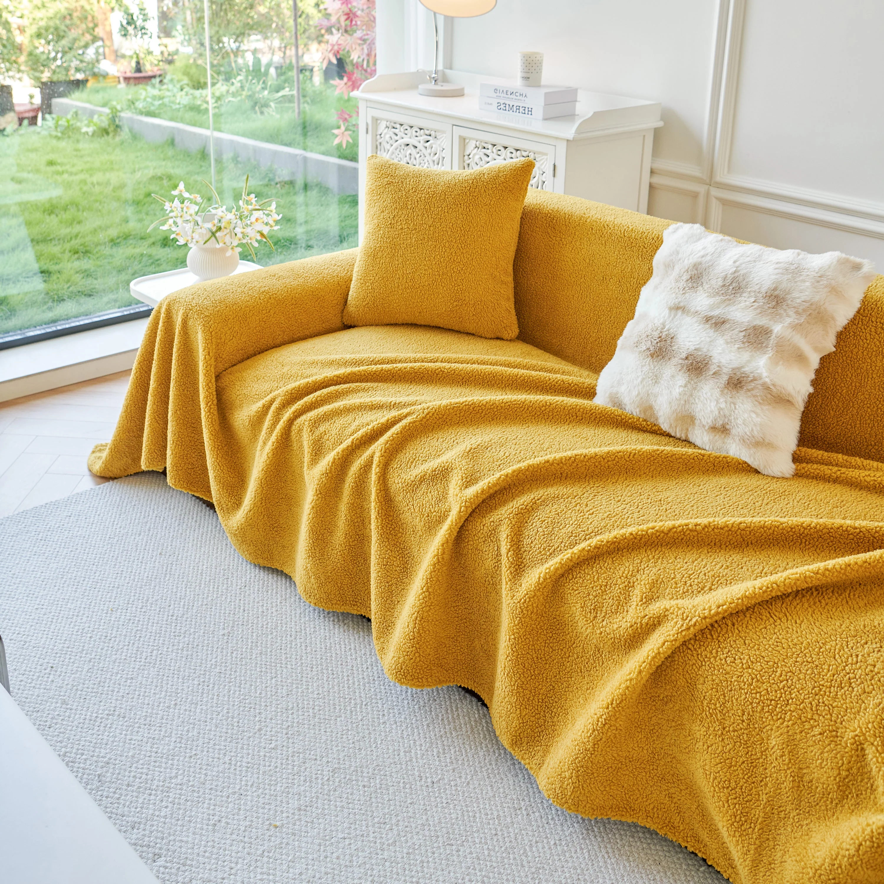 Thick Sherpa Fleece Sofa Protector Cover Stylish Durable Slipcovers for Couches and Chairs - Image 135