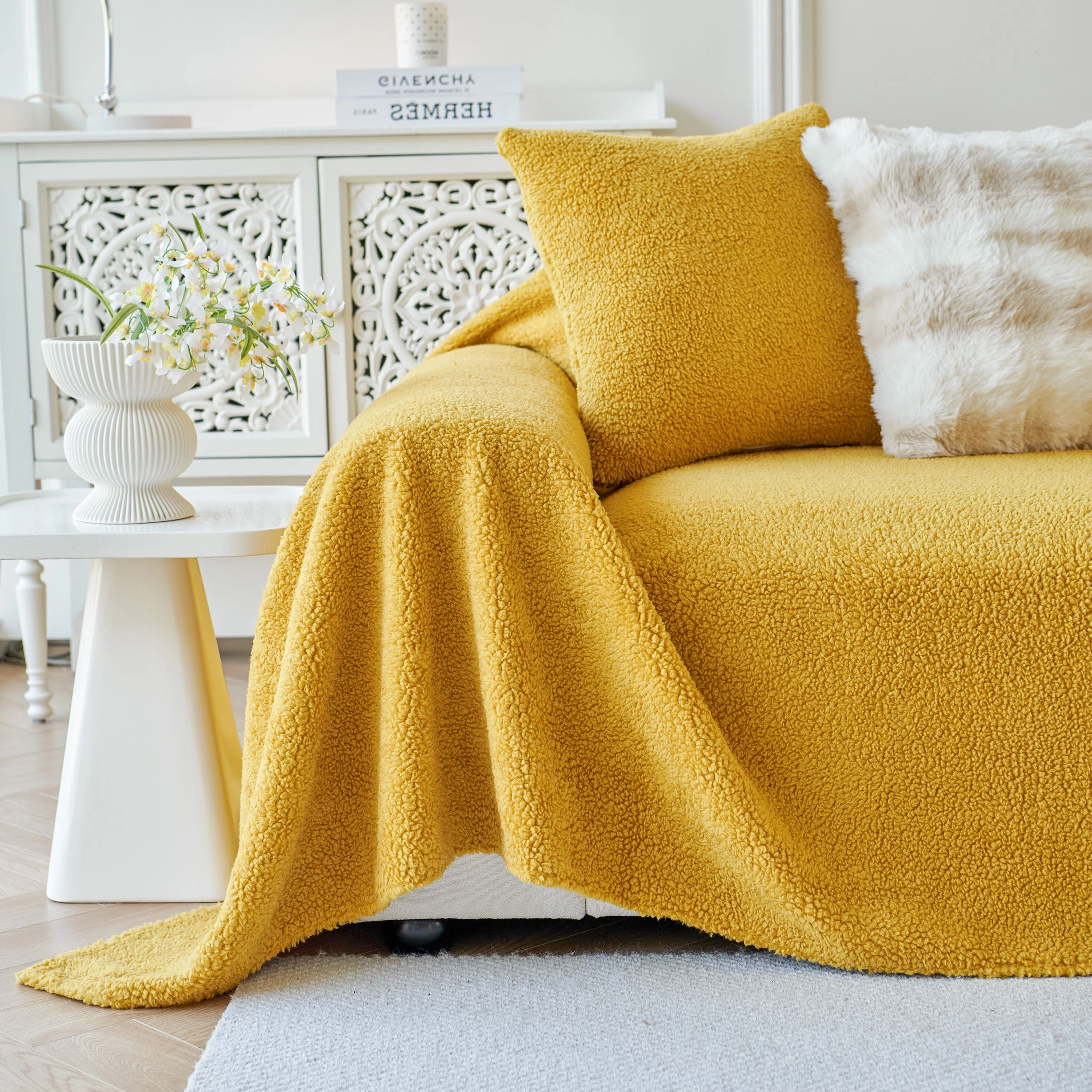 Thick Sherpa Fleece Sofa Protector Cover Stylish Durable Slipcovers for Couches and Chairs - Image 143