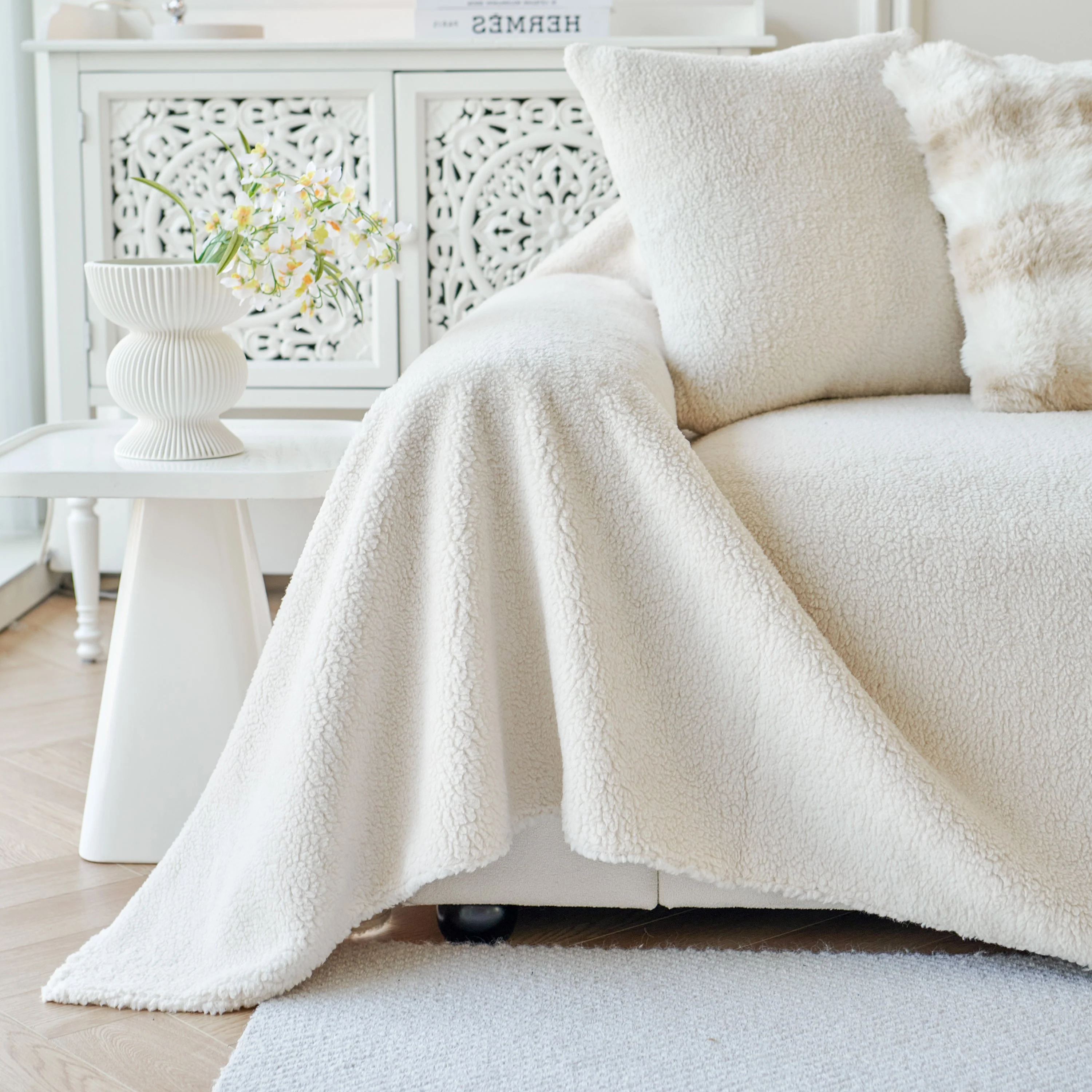 Thick Sherpa Fleece Sofa Protector Cover Stylish Durable Slipcovers for Couches and Chairs - Image 167