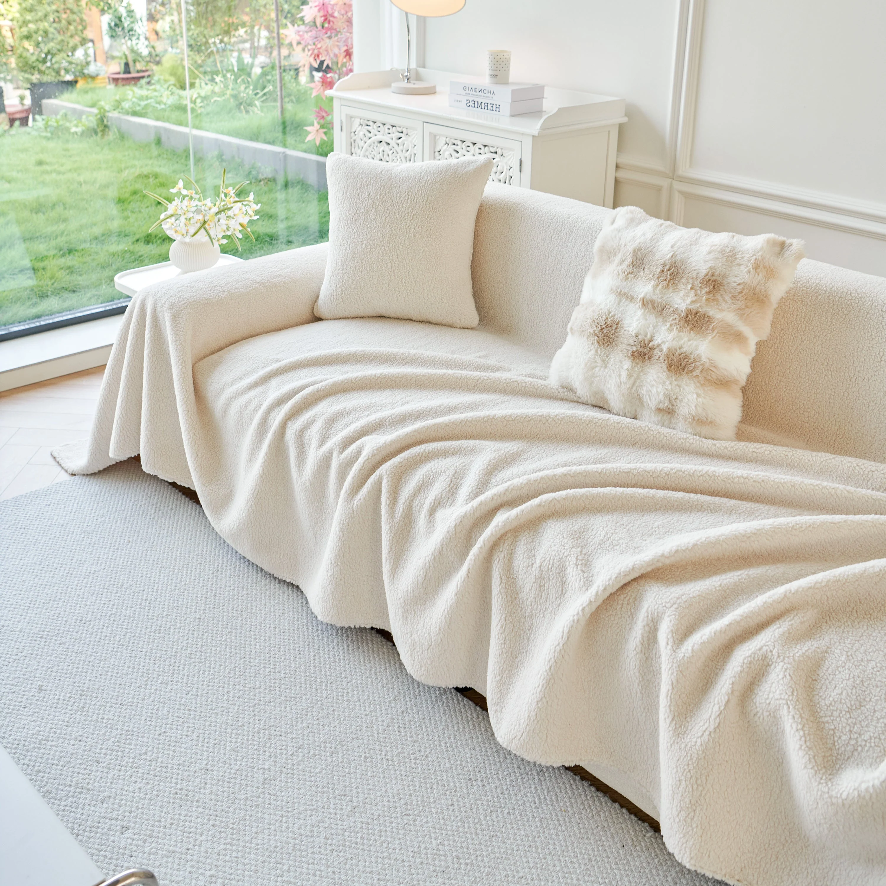 Thick Sherpa Fleece Sofa Protector Cover Stylish Durable Slipcovers for Couches and Chairs - Image 172