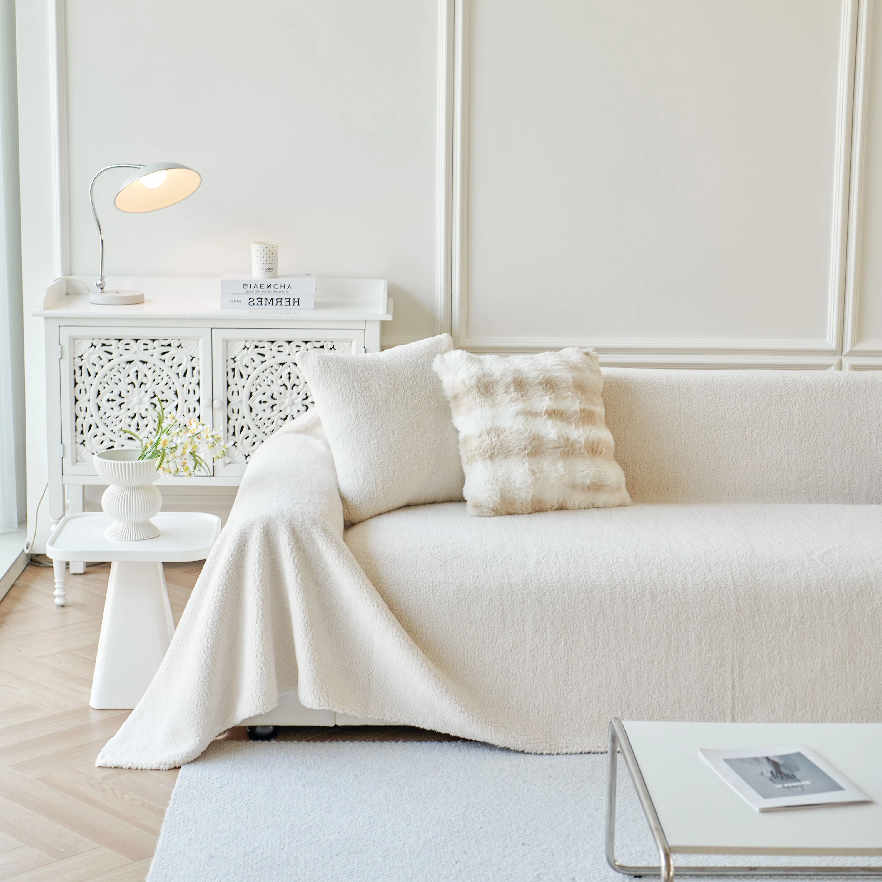 Thick Sherpa Fleece Sofa Protector Cover Stylish Durable Slipcovers for Couches and Chairs - Image 175