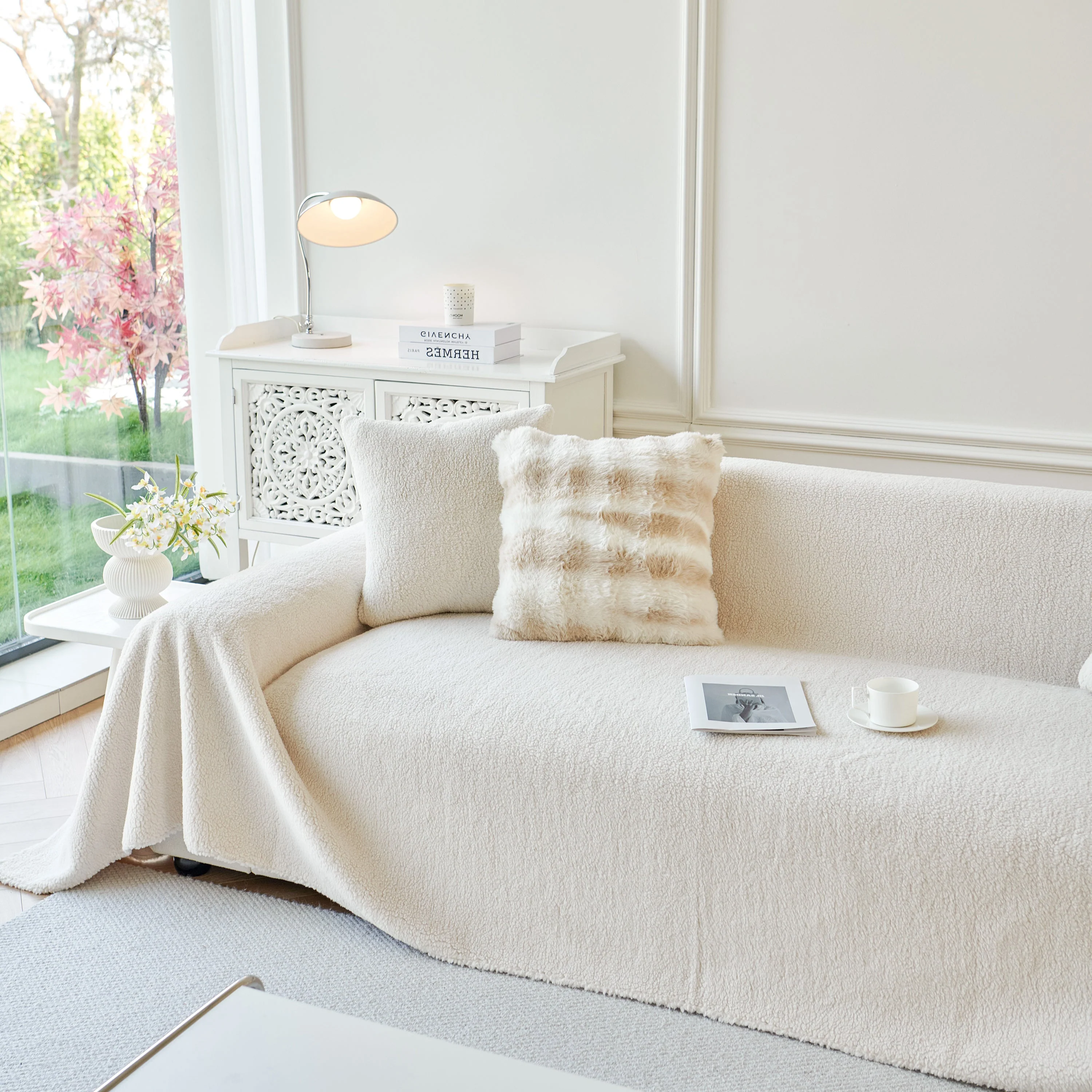 Thick Sherpa Fleece Sofa Protector Cover Stylish Durable Slipcovers for Couches and Chairs - Image 179