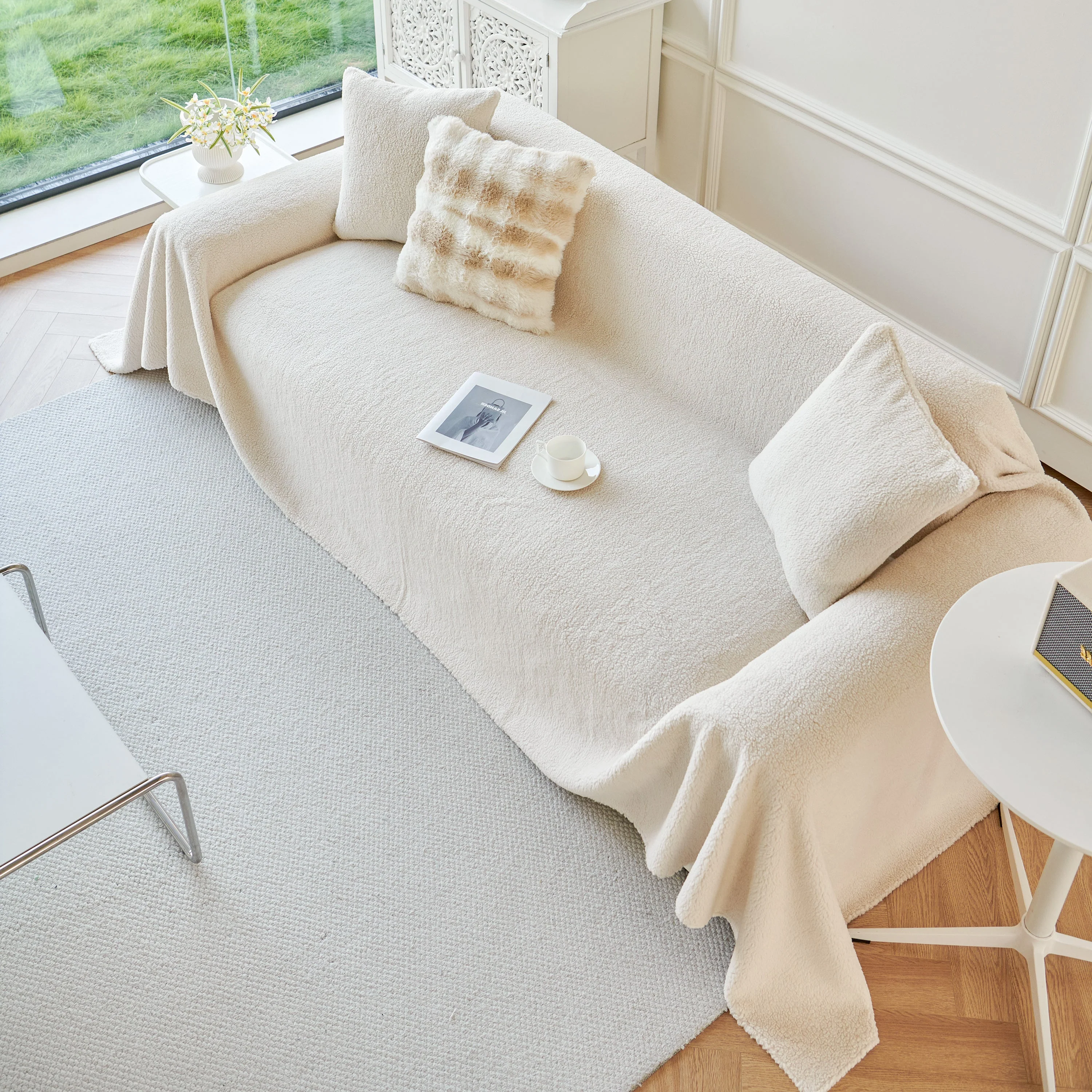 Thick Sherpa Fleece Sofa Protector Cover Stylish Durable Slipcovers for Couches and Chairs - Image 182