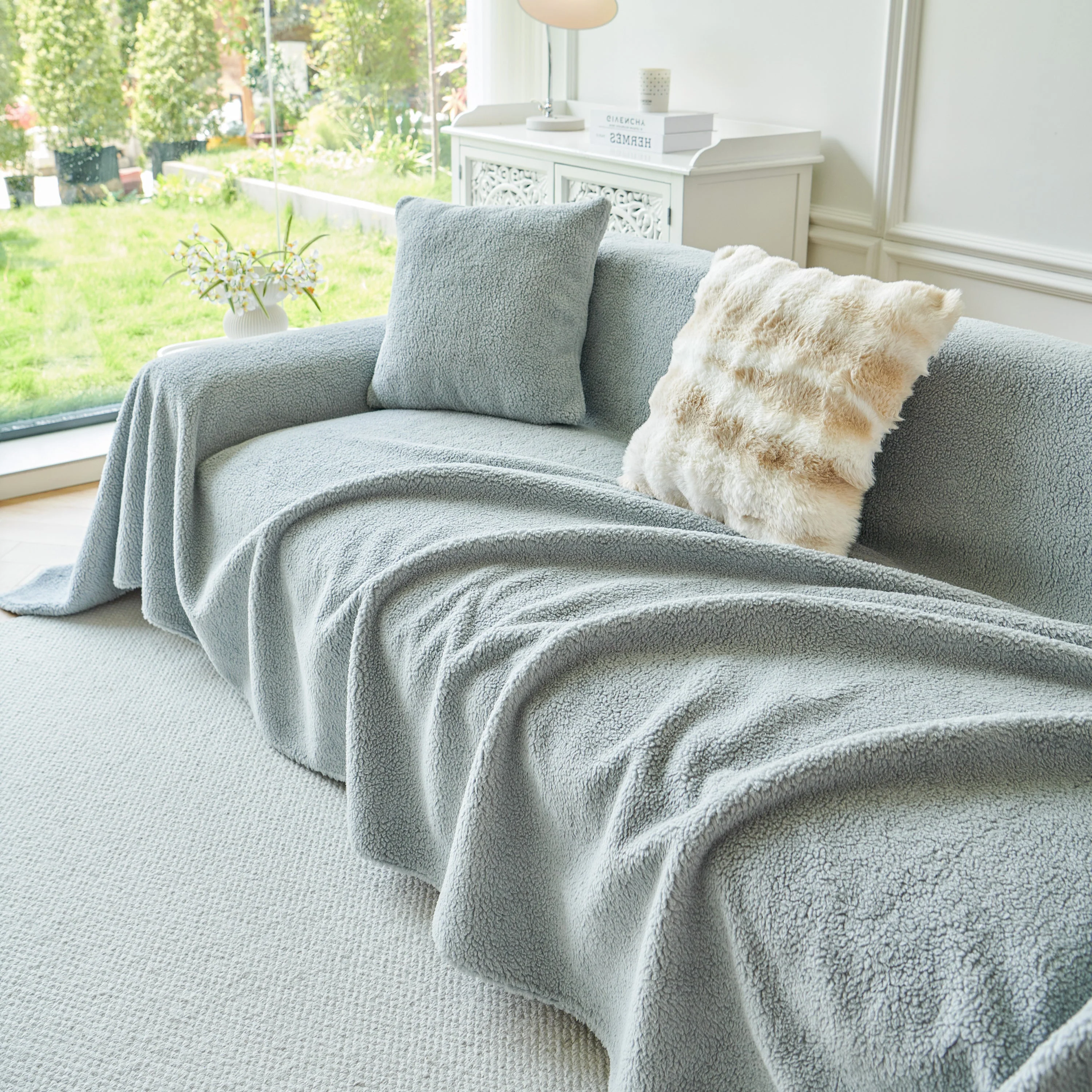 Thick Sherpa Fleece Sofa Protector Cover Stylish Durable Slipcovers for Couches and Chairs - Image 194