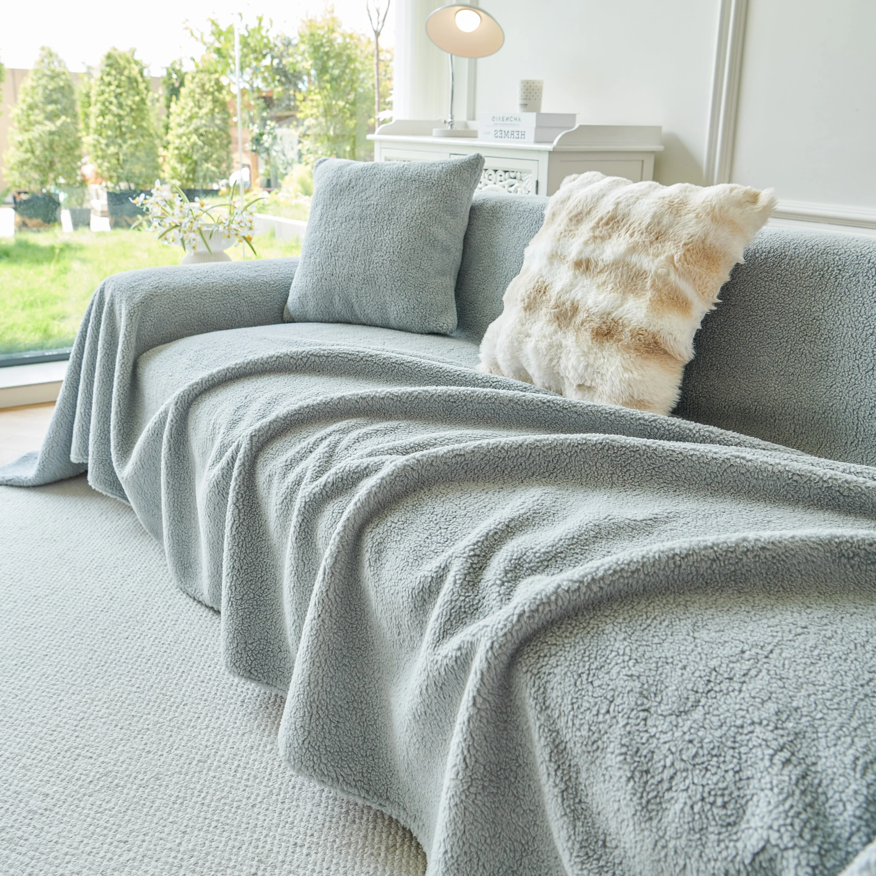 Thick Sherpa Fleece Sofa Protector Cover Stylish Durable Slipcovers for Couches and Chairs - Image 195
