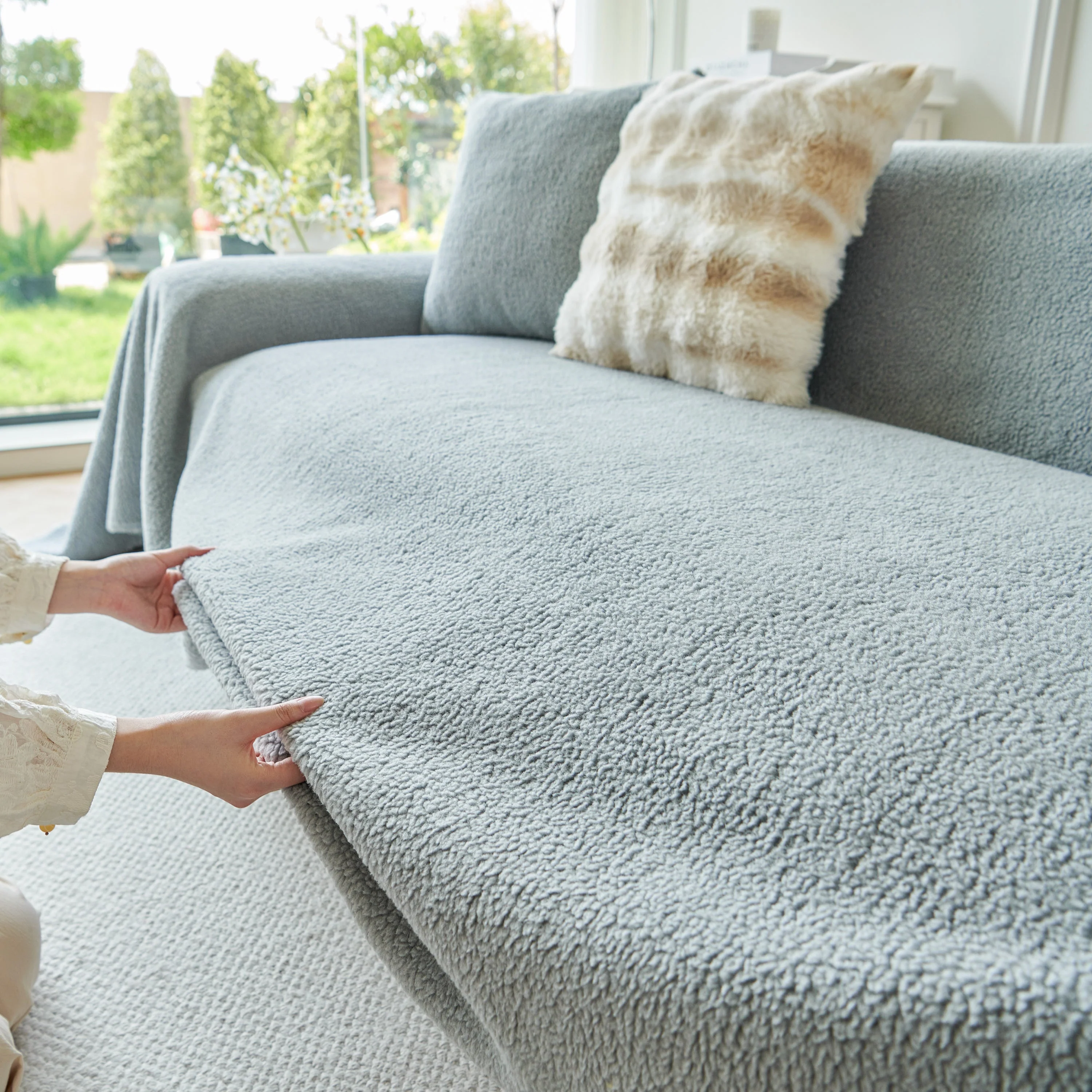 Thick Sherpa Fleece Sofa Protector Cover Stylish Durable Slipcovers for Couches and Chairs - Image 200