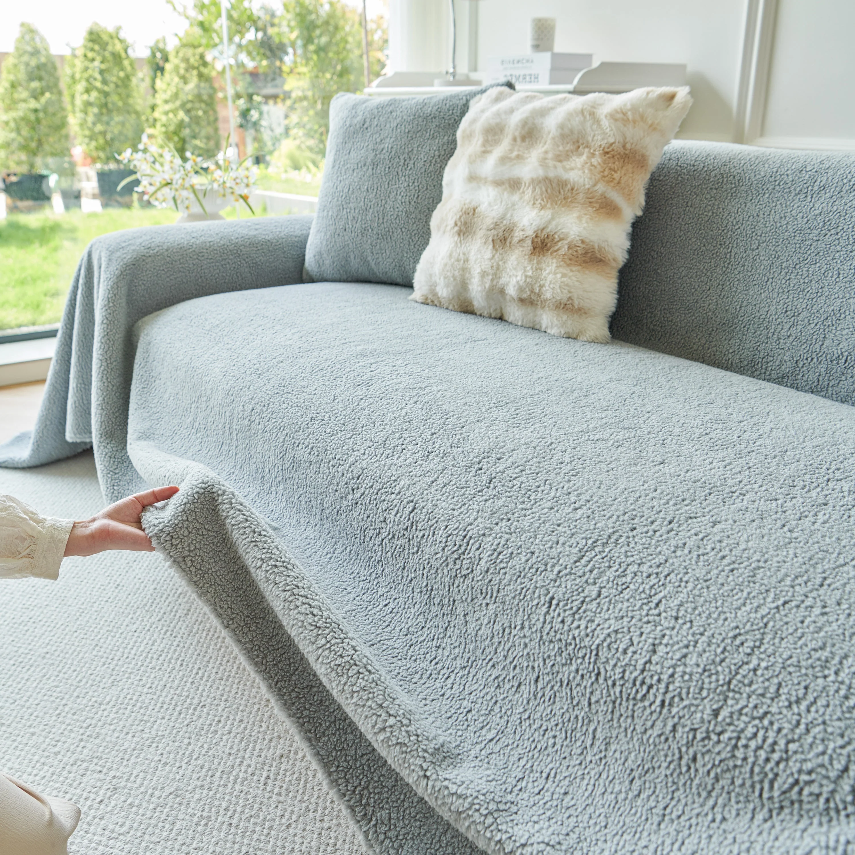 Thick Sherpa Fleece Sofa Protector Cover Stylish Durable Slipcovers for Couches and Chairs - Image 203