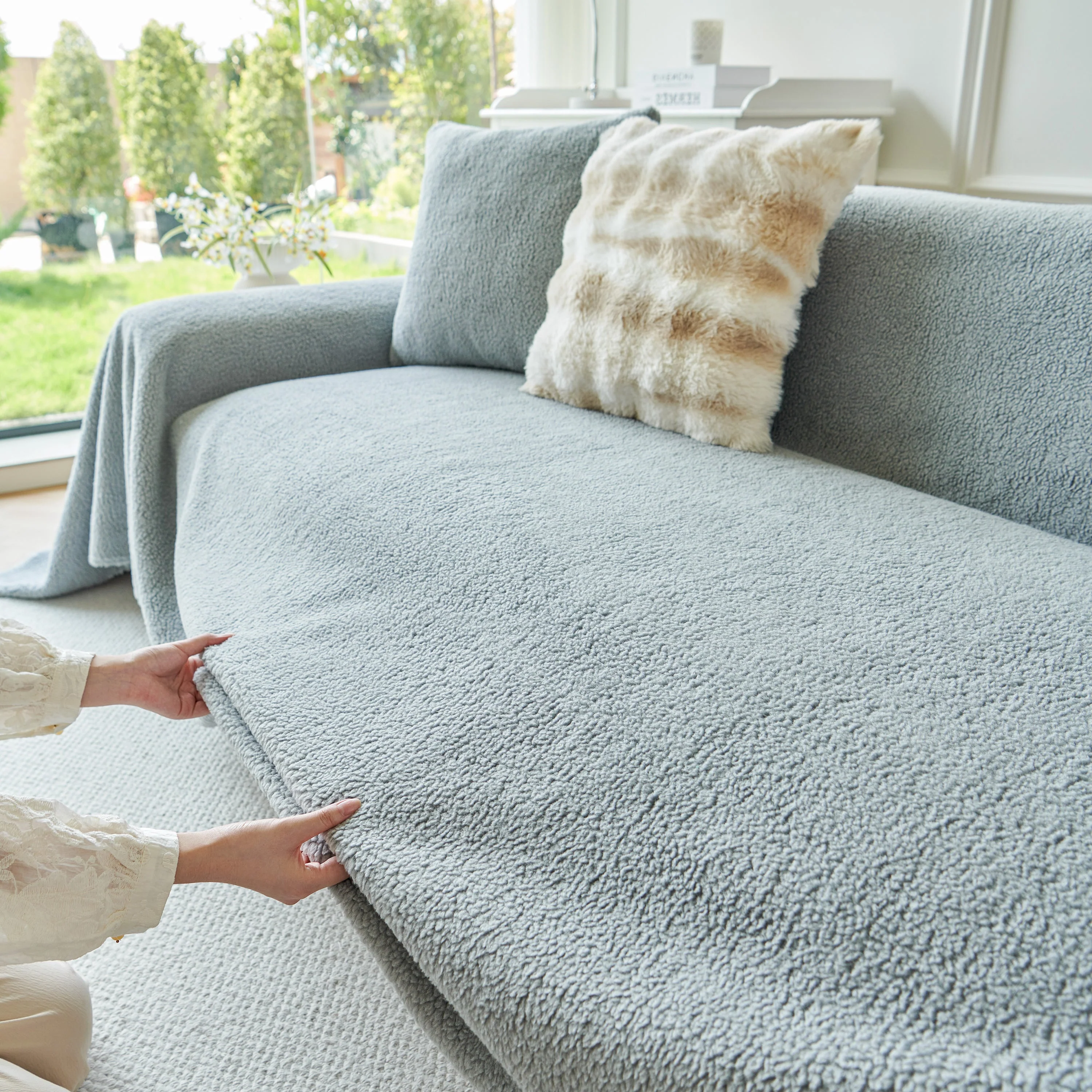 Thick Sherpa Fleece Sofa Protector Cover Stylish Durable Slipcovers for Couches and Chairs - Image 204