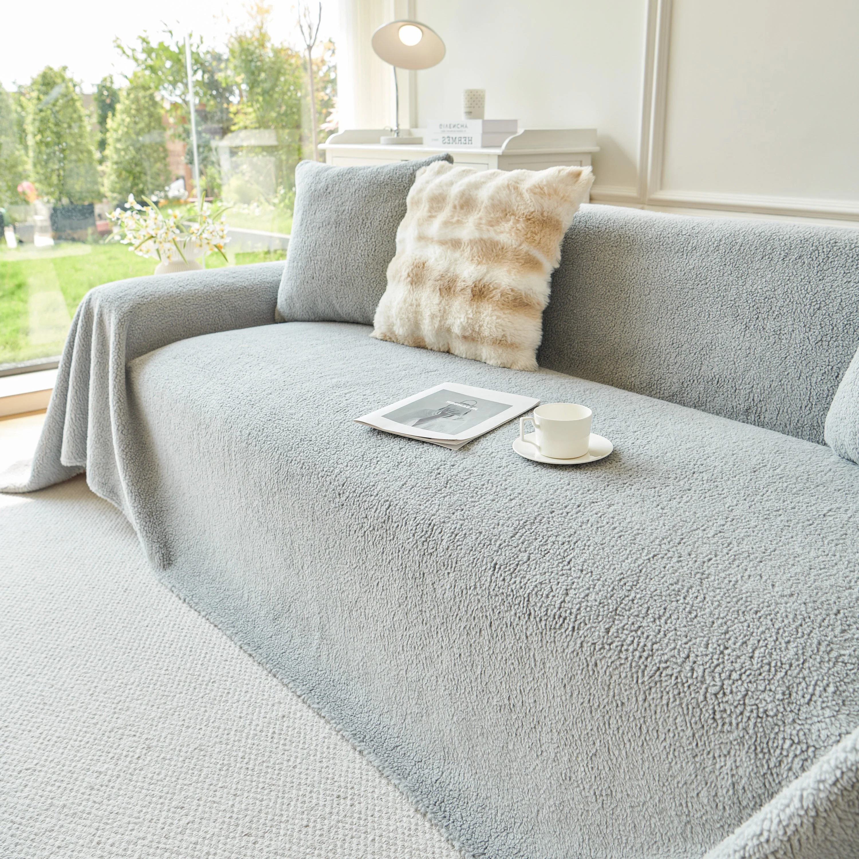 Thick Sherpa Fleece Sofa Protector Cover Stylish Durable Slipcovers for Couches and Chairs - Image 207