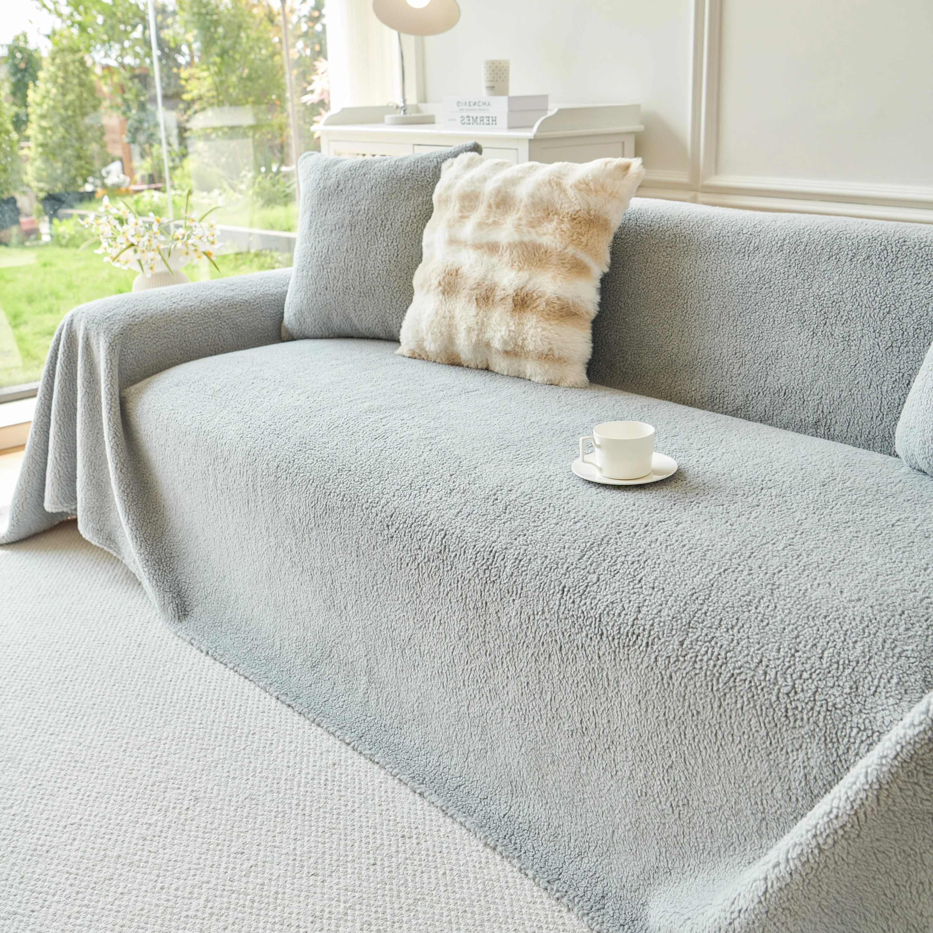 Thick Sherpa Fleece Sofa Protector Cover Stylish Durable Slipcovers for Couches and Chairs - Image 210