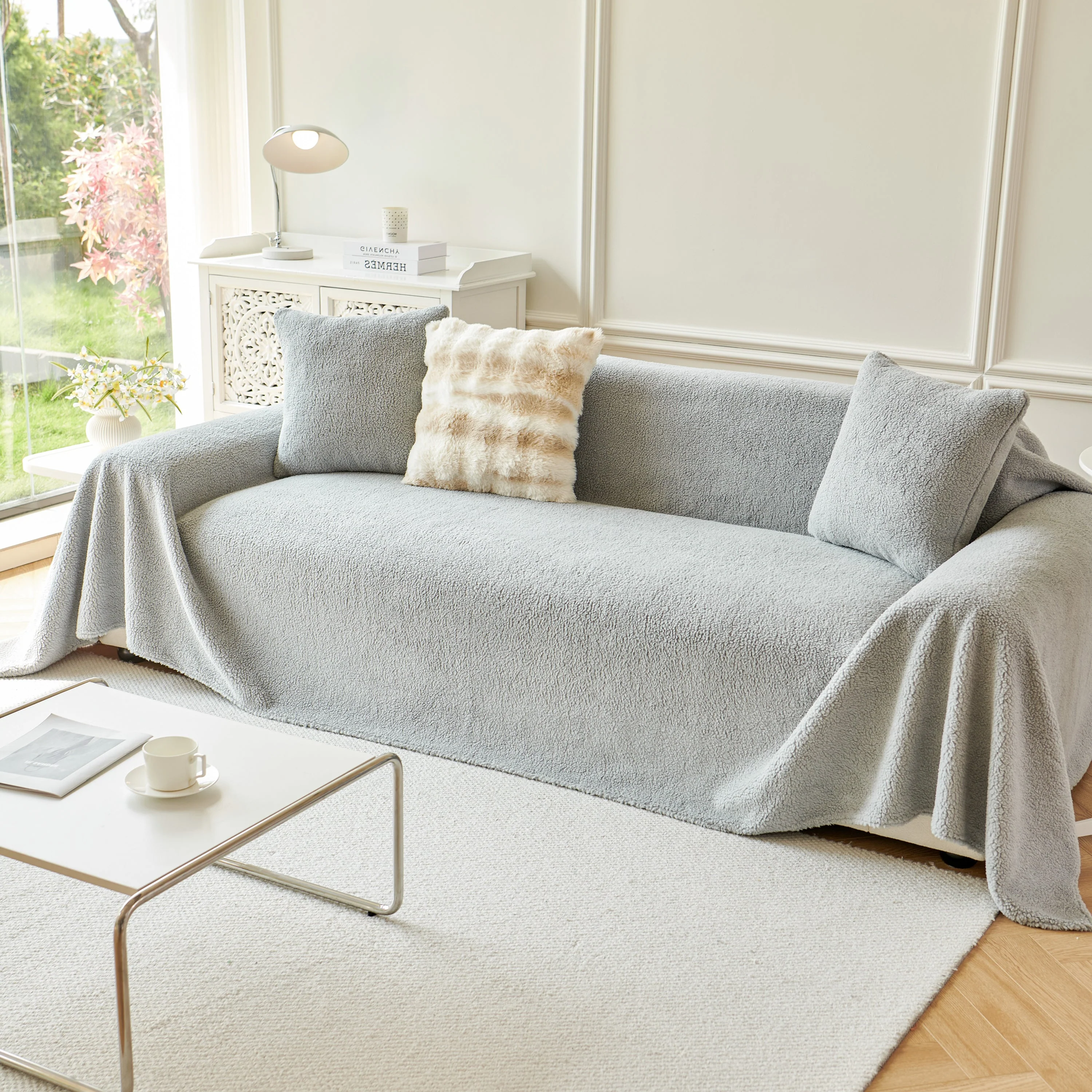Thick Sherpa Fleece Sofa Protector Cover Stylish Durable Slipcovers for Couches and Chairs - Image 216