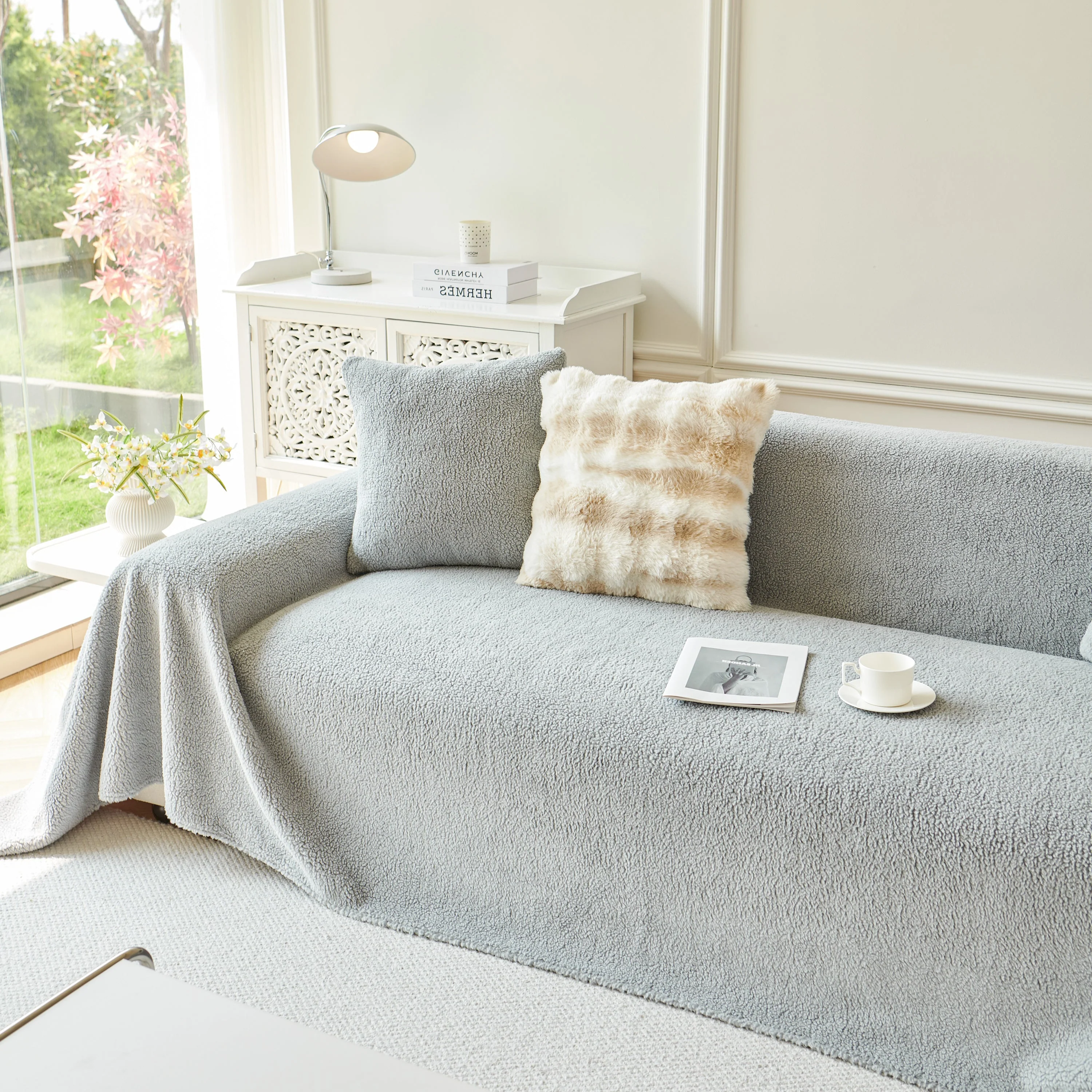 Thick Sherpa Fleece Sofa Protector Cover Stylish Durable Slipcovers for Couches and Chairs - Image 217