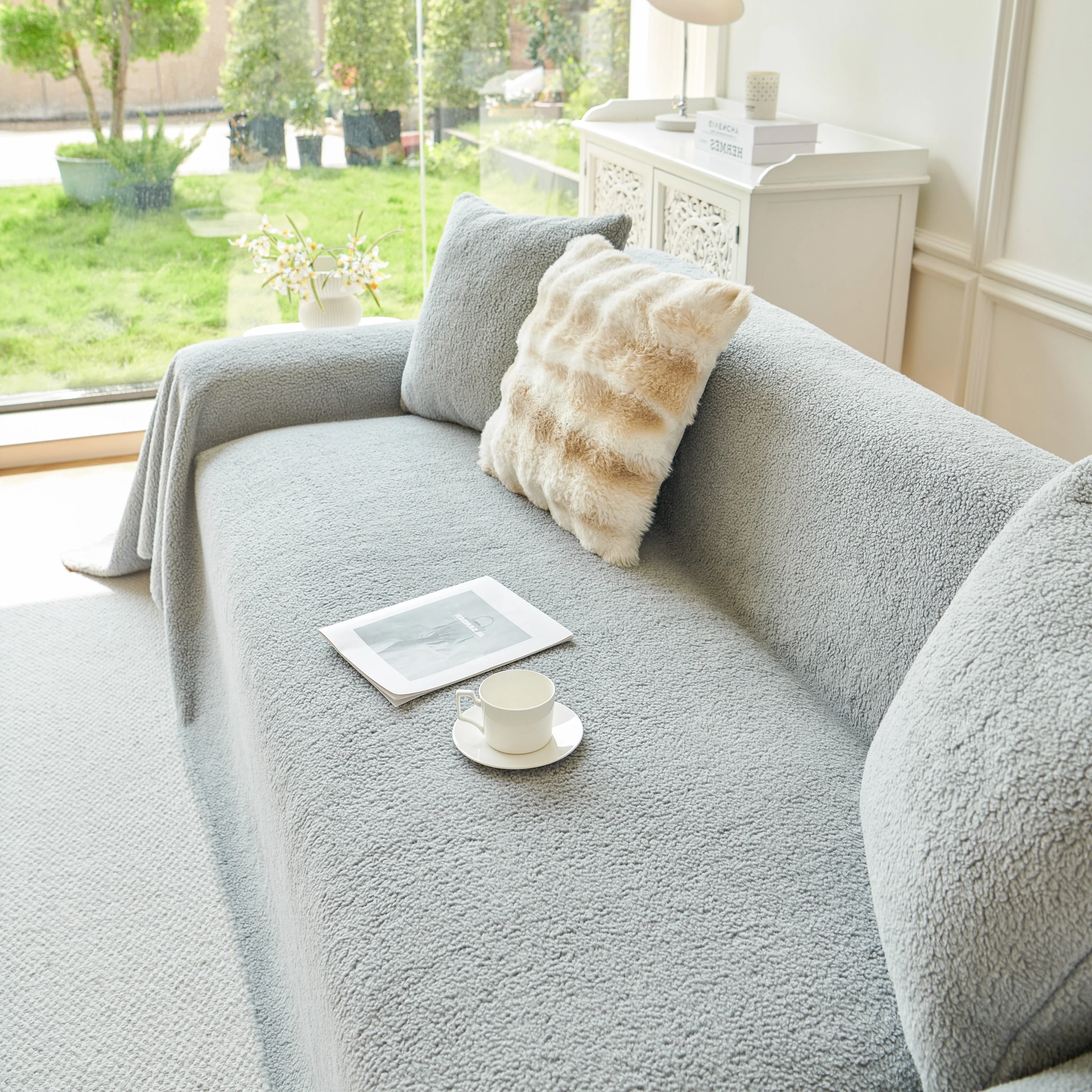 Thick Sherpa Fleece Sofa Protector Cover Stylish Durable Slipcovers for Couches and Chairs - Image 218