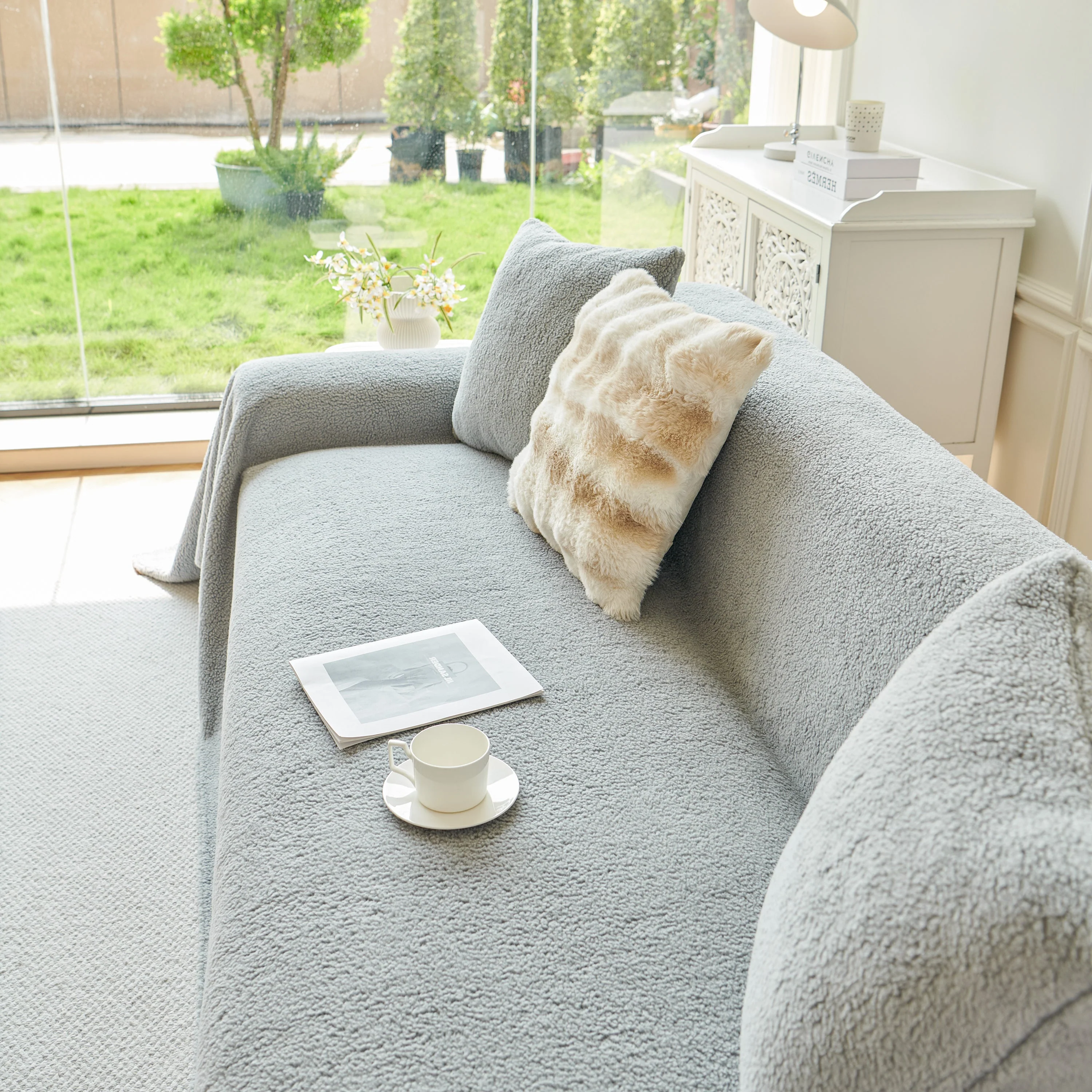 Thick Sherpa Fleece Sofa Protector Cover Stylish Durable Slipcovers for Couches and Chairs - Image 219