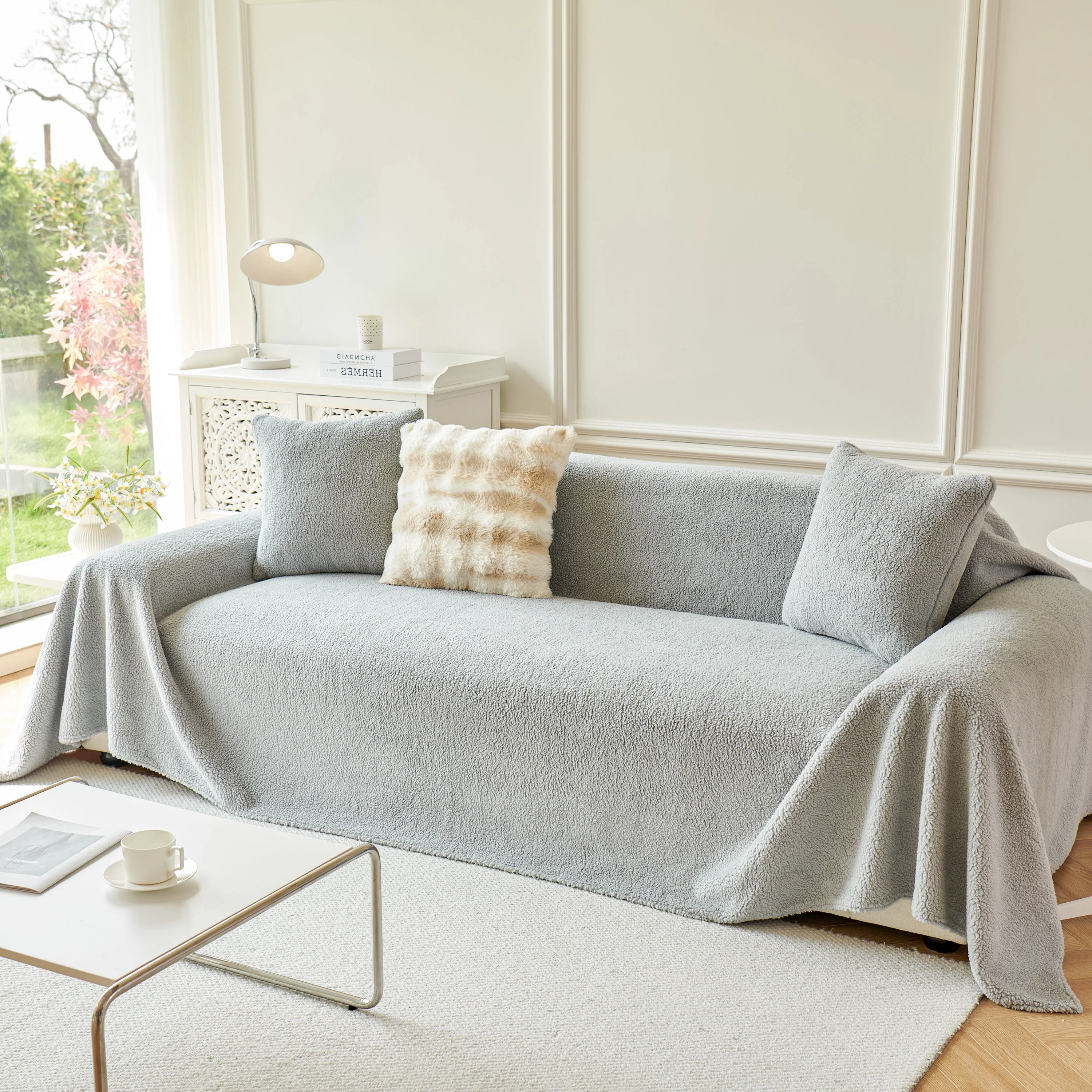 Thick Sherpa Fleece Sofa Protector Cover Stylish Durable Slipcovers for Couches and Chairs - Image 220