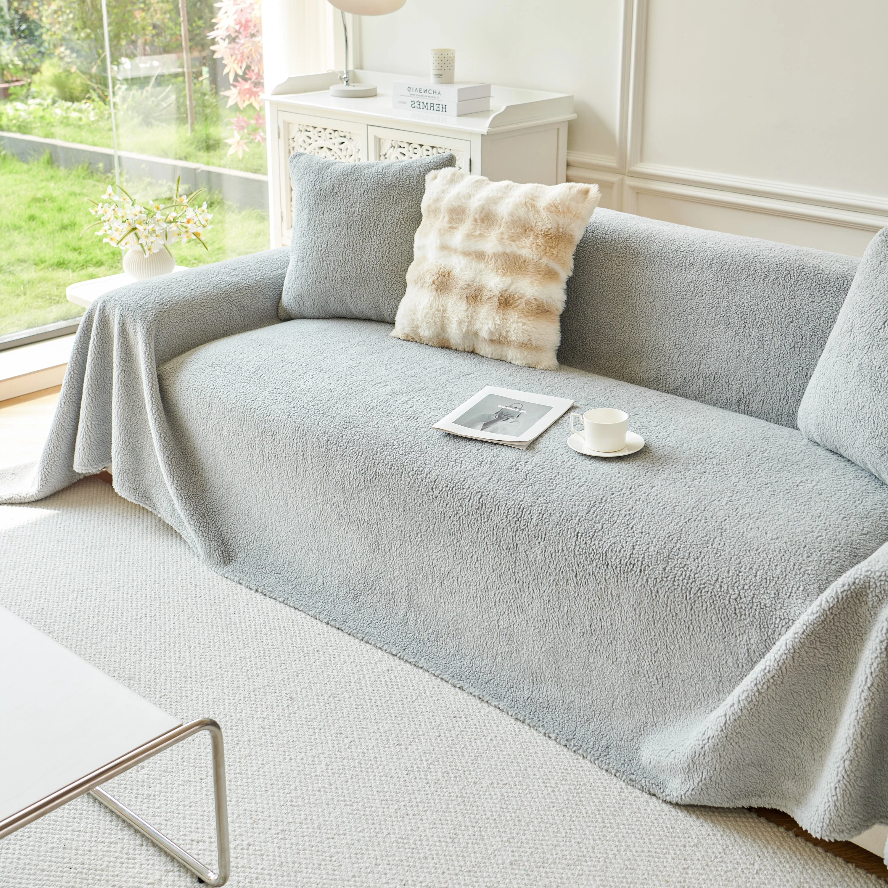 Thick Sherpa Fleece Sofa Protector Cover Stylish Durable Slipcovers for Couches and Chairs - Image 221