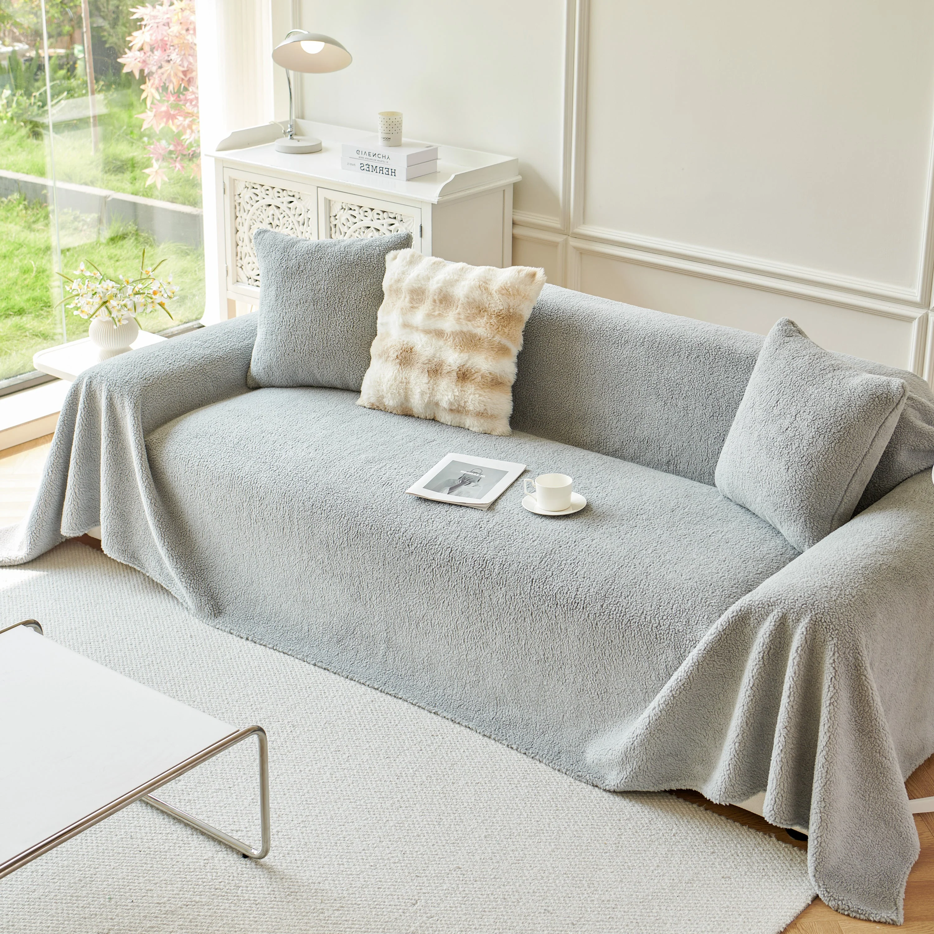 Thick Sherpa Fleece Sofa Protector Cover Stylish Durable Slipcovers for Couches and Chairs - Image 222