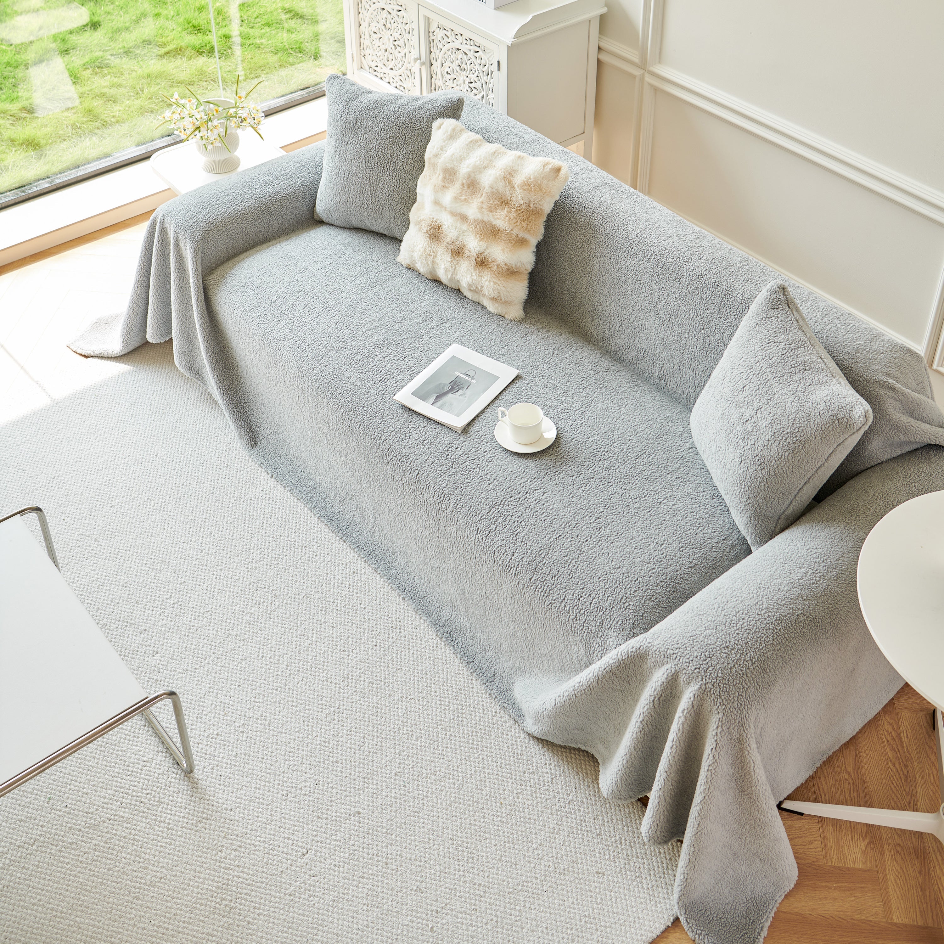 Thick Sherpa Fleece Sofa Protector Cover Stylish Durable Slipcovers for Couches and Chairs - Image 223