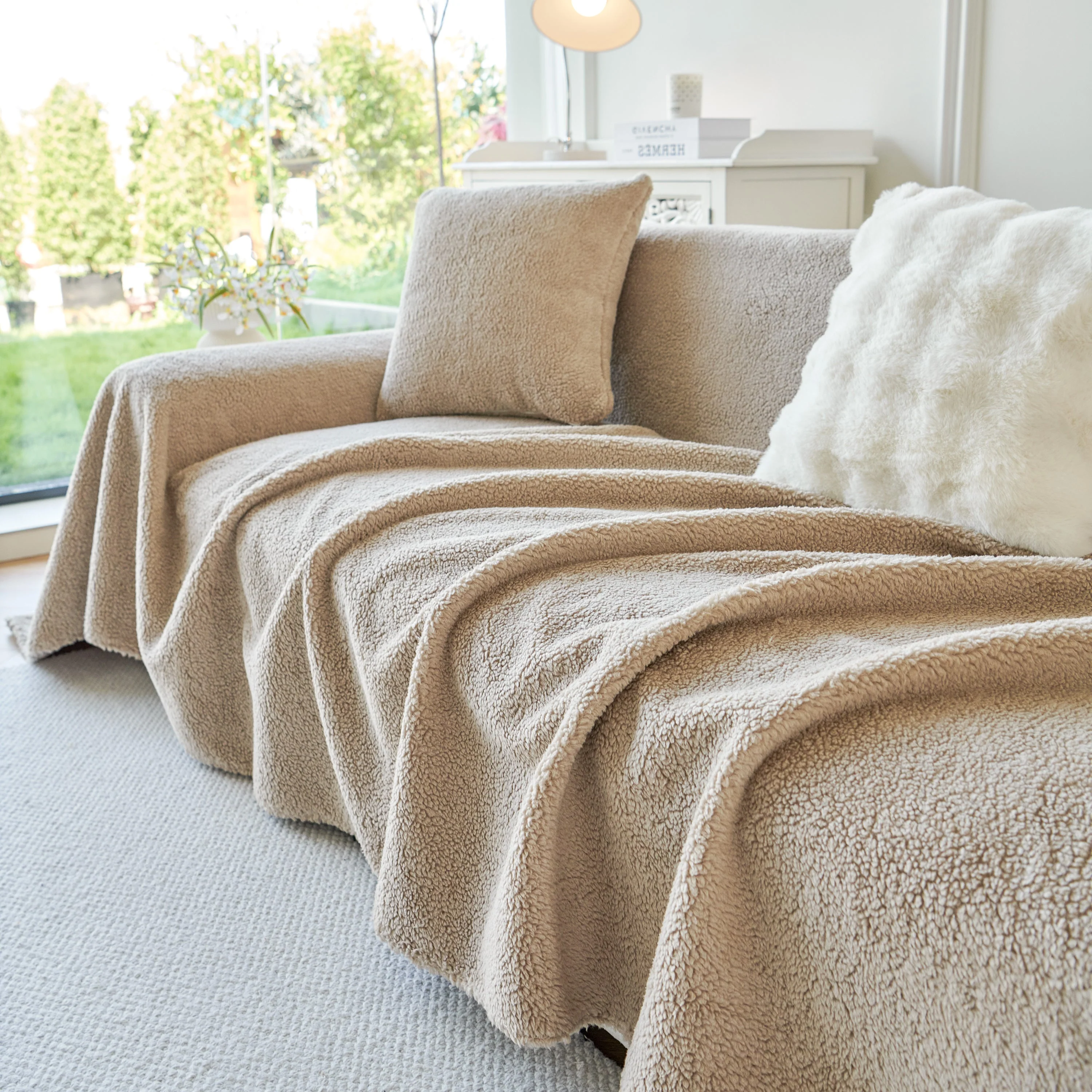Thick Sherpa Fleece Sofa Protector Cover Stylish Durable Slipcovers for Couches and Chairs - Image 87