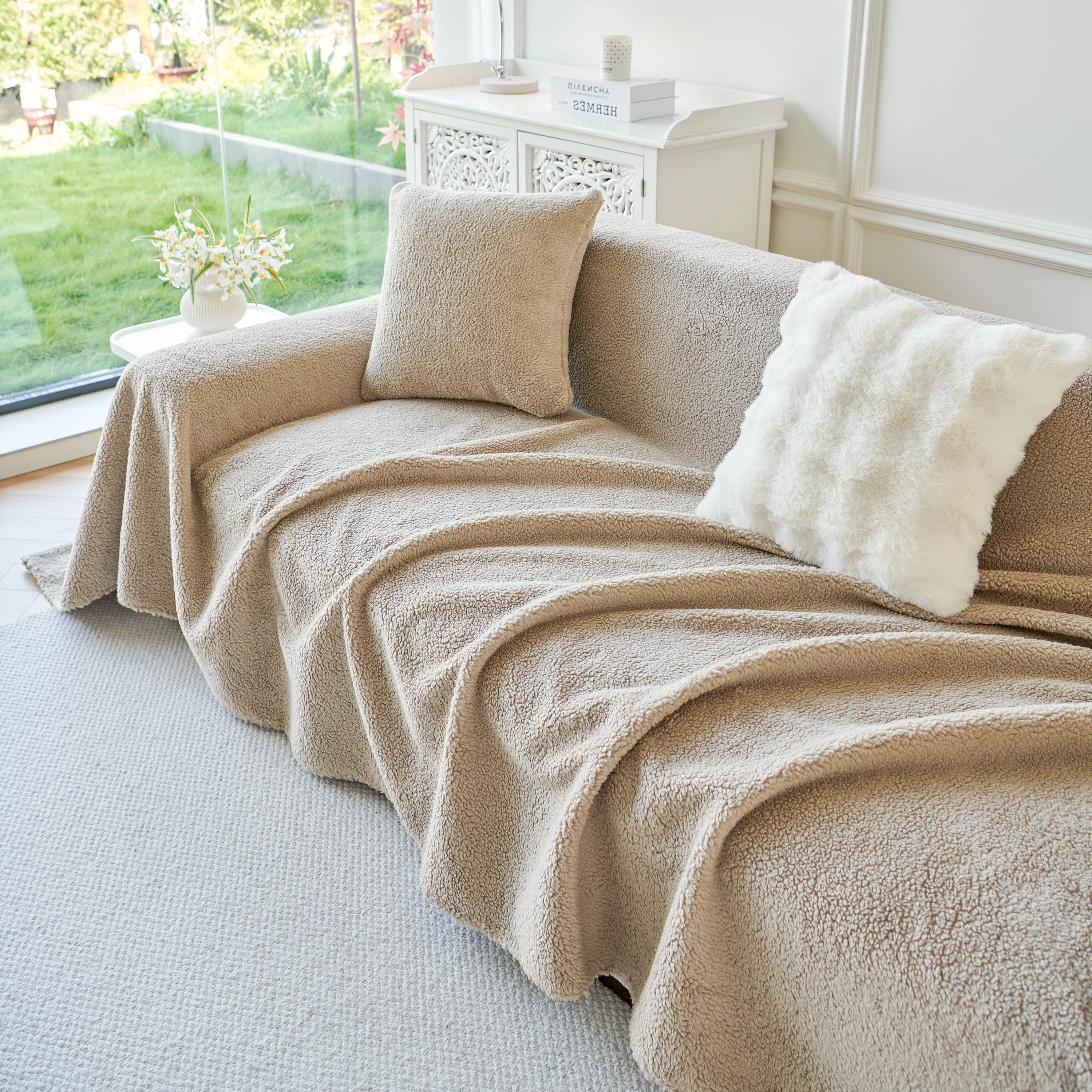 Thick Sherpa Fleece Sofa Protector Cover Stylish Durable Slipcovers for Couches and Chairs - Image 92