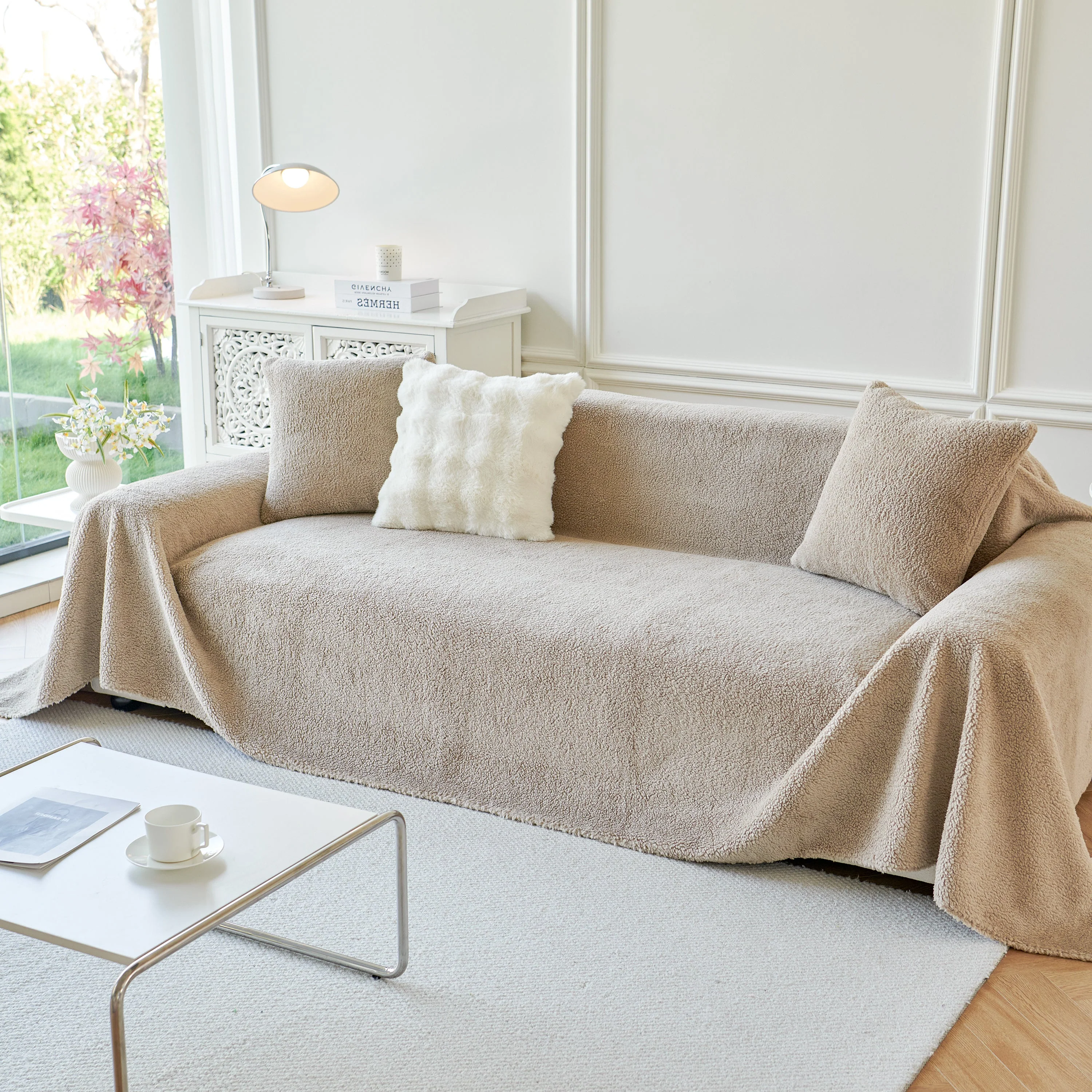 Thick Sherpa Fleece Sofa Protector Cover Stylish Durable Slipcovers for Couches and Chairs - Image 96