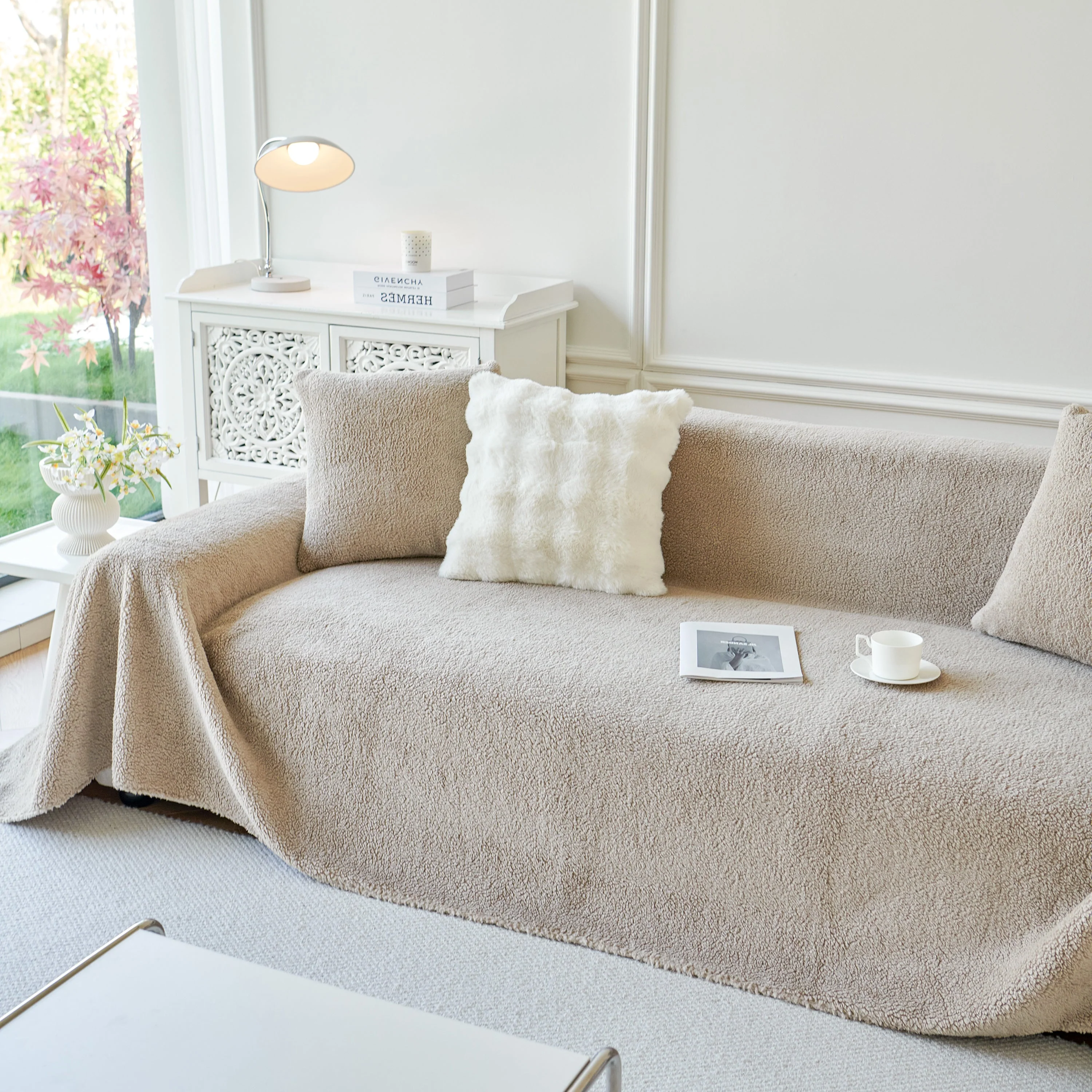 Thick Sherpa Fleece Sofa Protector Cover Stylish Durable Slipcovers for Couches and Chairs - Image 99
