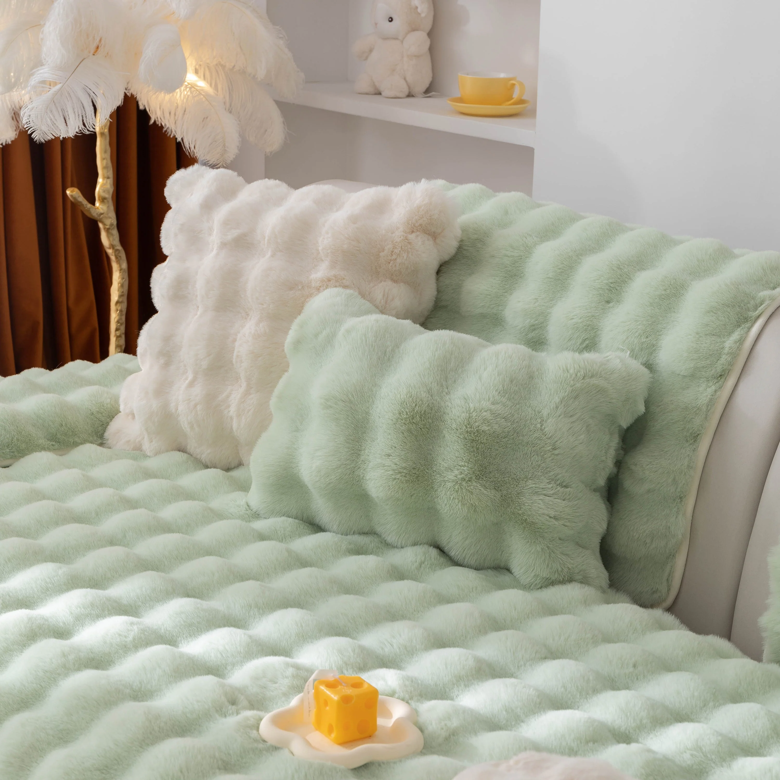 Thick Sofa Cushion Solid Color Faux Fur Fluffy Sofa Cushion Non-Slip Couch Covers - Image 111
