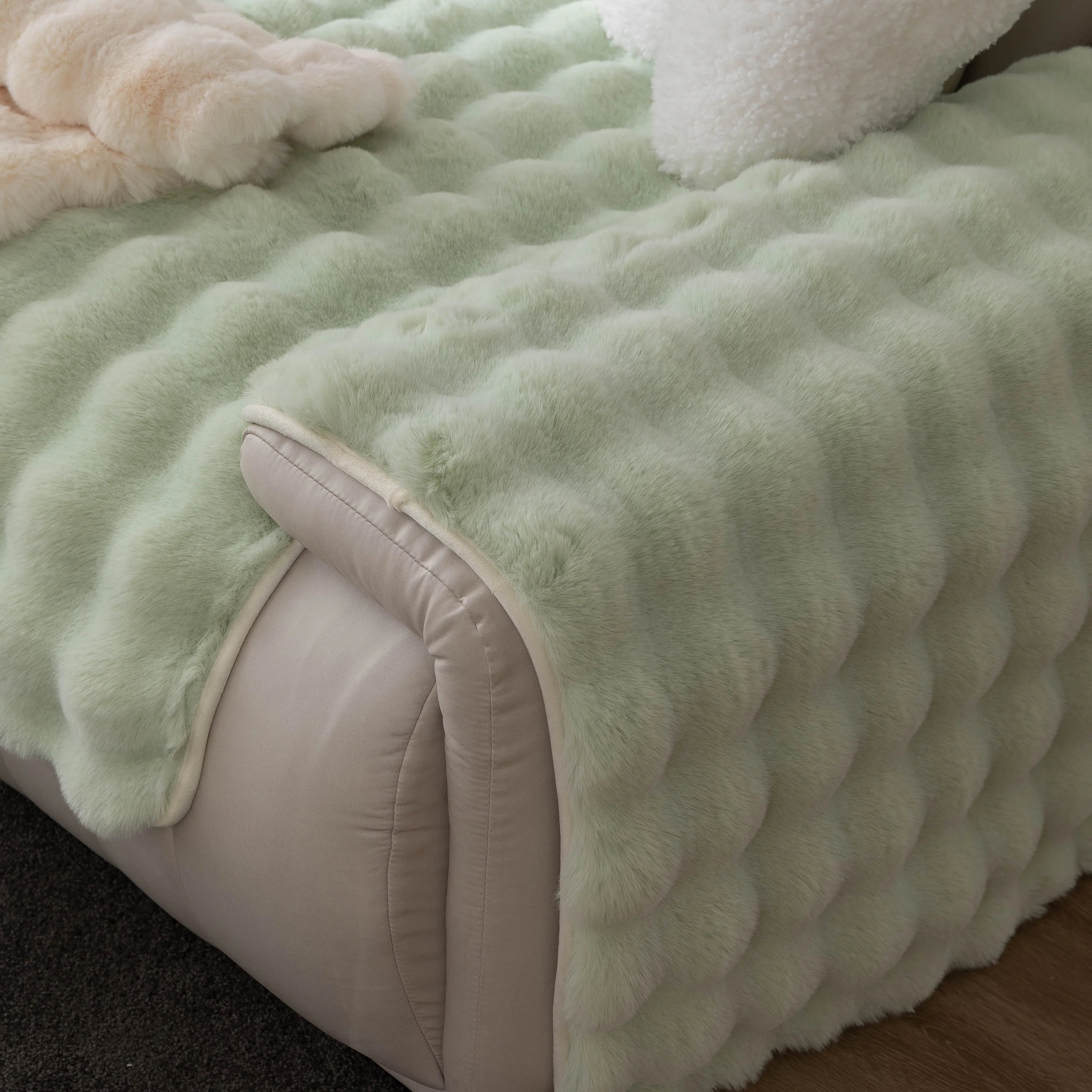 Thick Sofa Cushion Solid Color Faux Fur Fluffy Sofa Cushion Non-Slip Couch Covers - Image 112