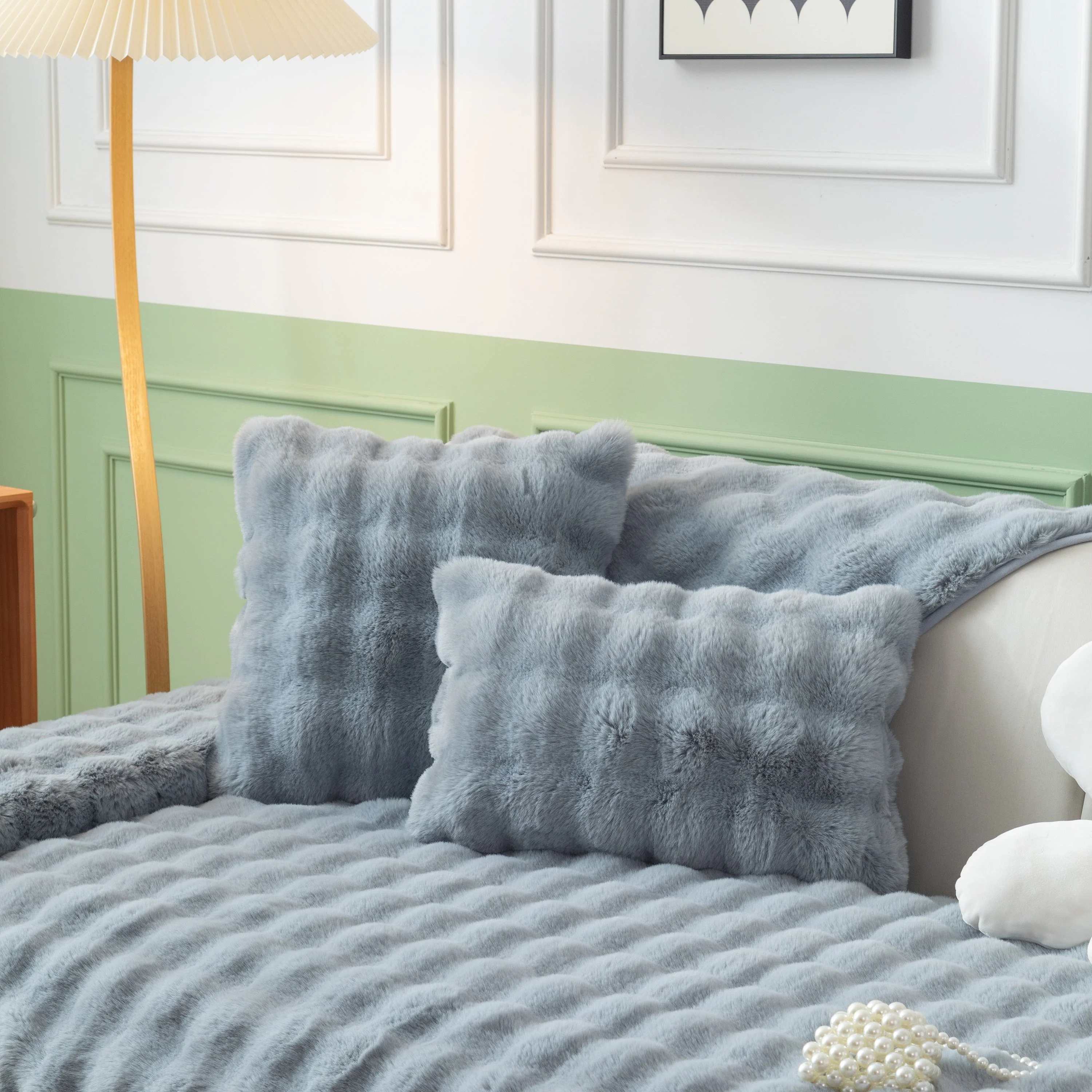 Thick Sofa Cushion Solid Color Faux Fur Fluffy Sofa Cushion Non-Slip Couch Covers - Image 125