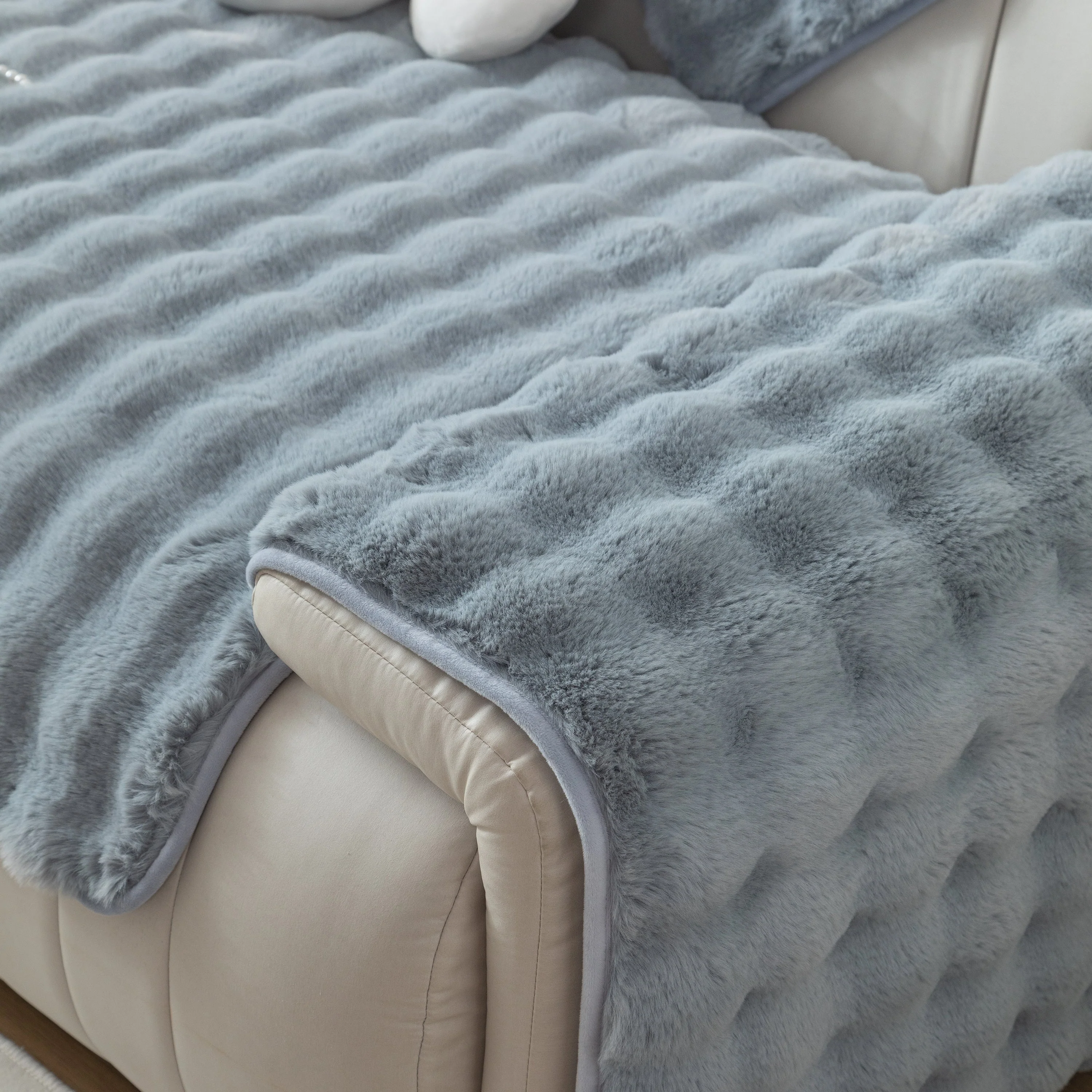 Thick Sofa Cushion Solid Color Faux Fur Fluffy Sofa Cushion Non-Slip Couch Covers - Image 128