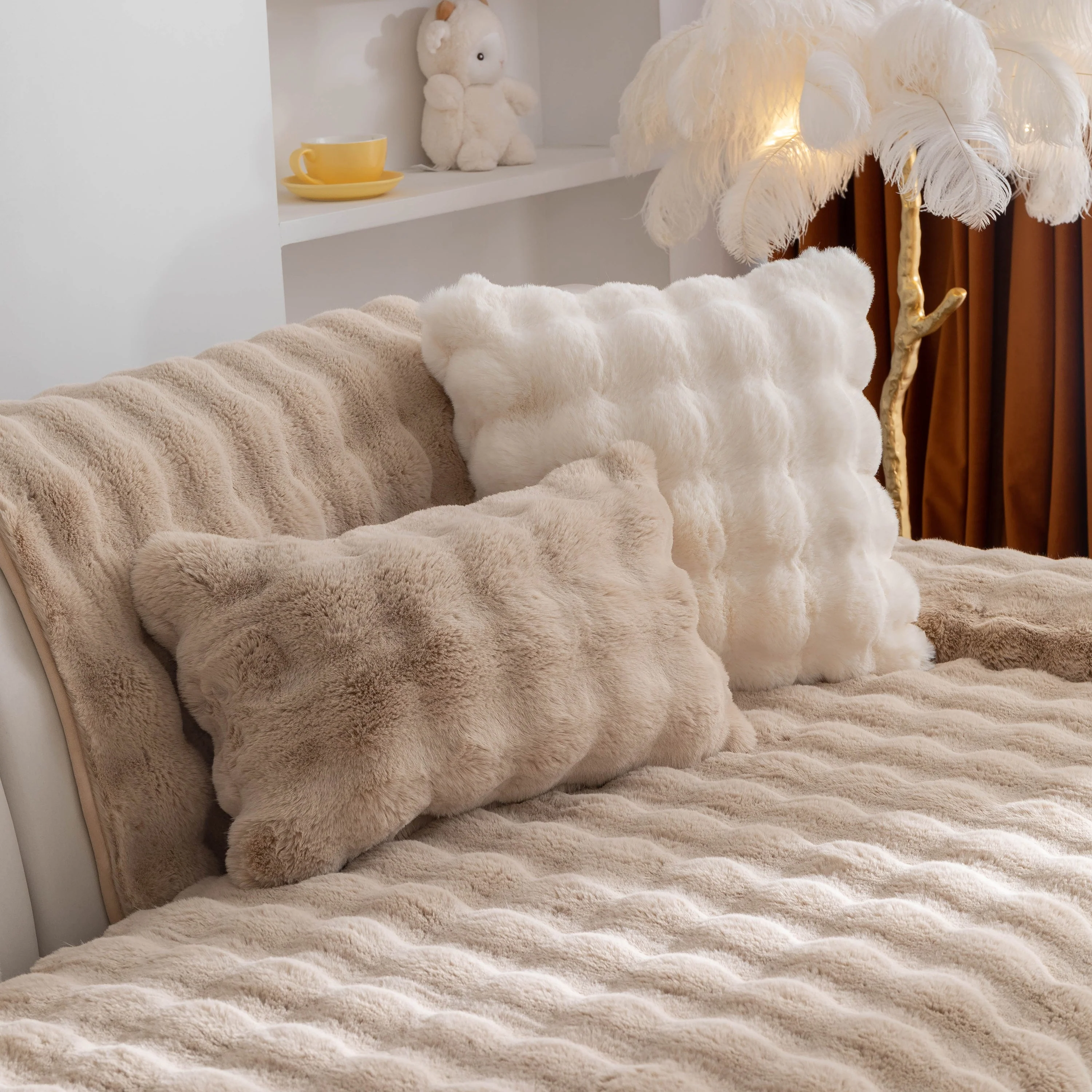 Thick Sofa Cushion Solid Color Faux Fur Fluffy Sofa Cushion Non-Slip Couch Covers - Image 27