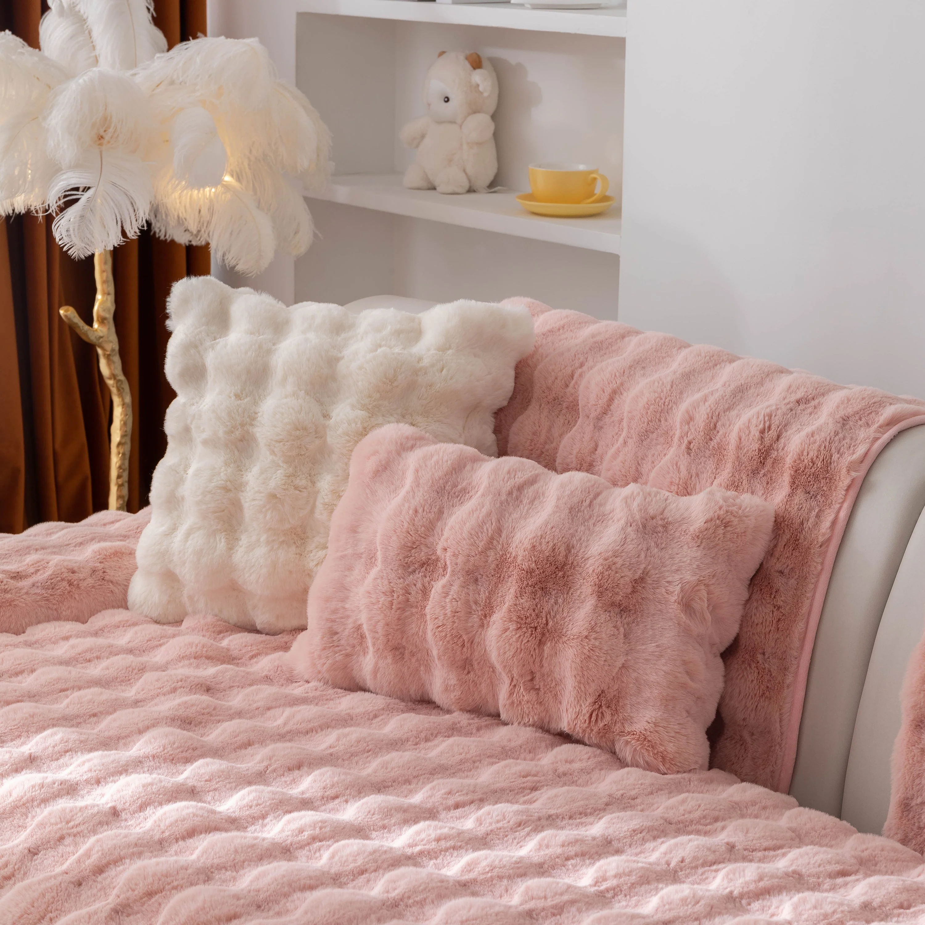 Thick Sofa Cushion Solid Color Faux Fur Fluffy Sofa Cushion Non-Slip Couch Covers - Image 46
