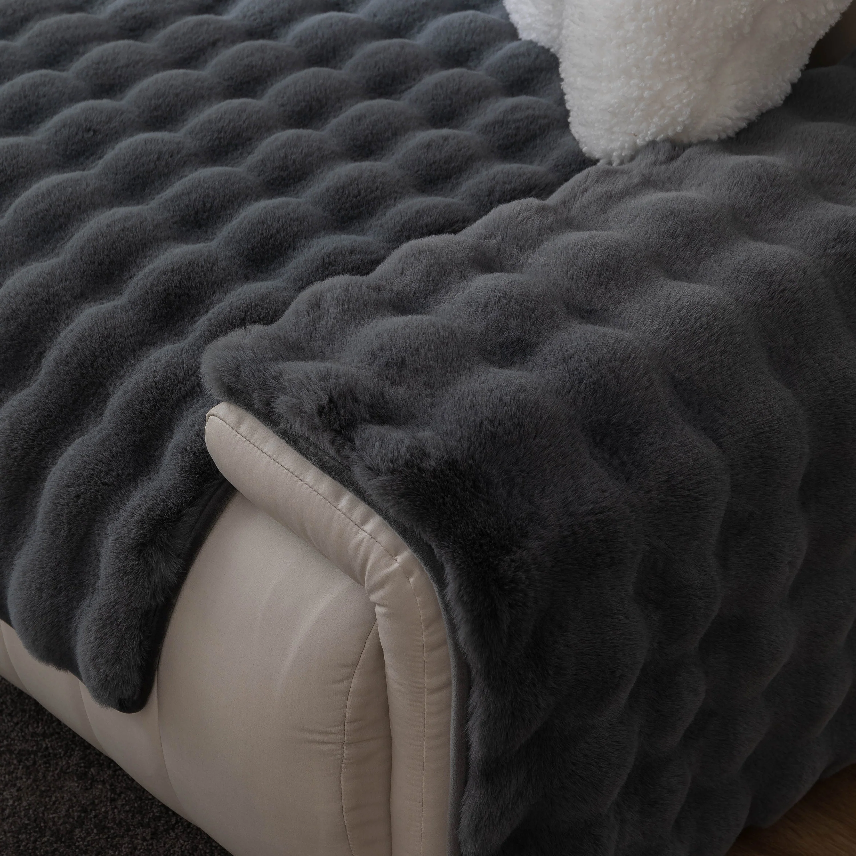 Thick Sofa Cushion Solid Color Faux Fur Fluffy Sofa Cushion Non-Slip Couch Covers - Image 6