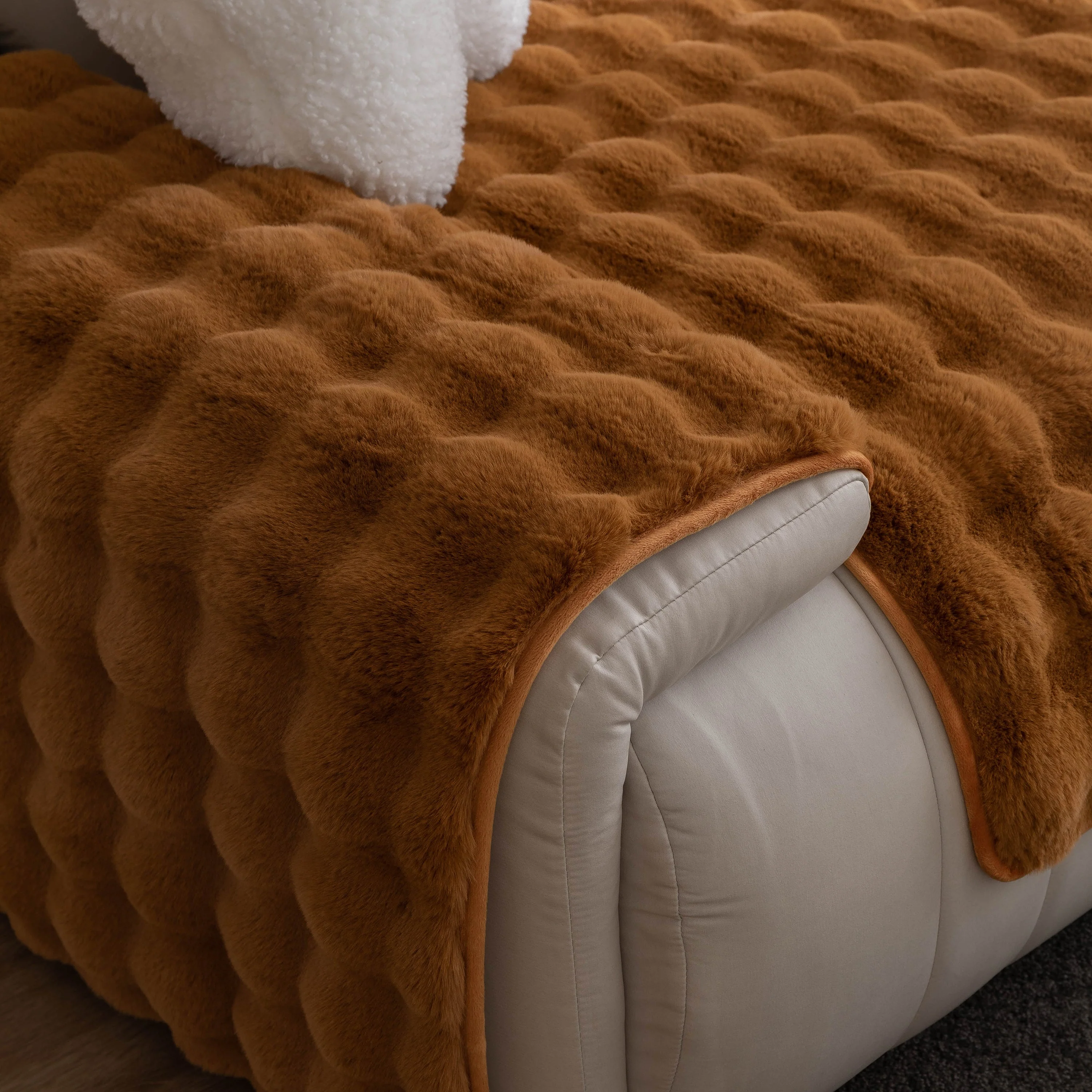 Thick Sofa Cushion Solid Color Faux Fur Fluffy Sofa Cushion Non-Slip Couch Covers - Image 61