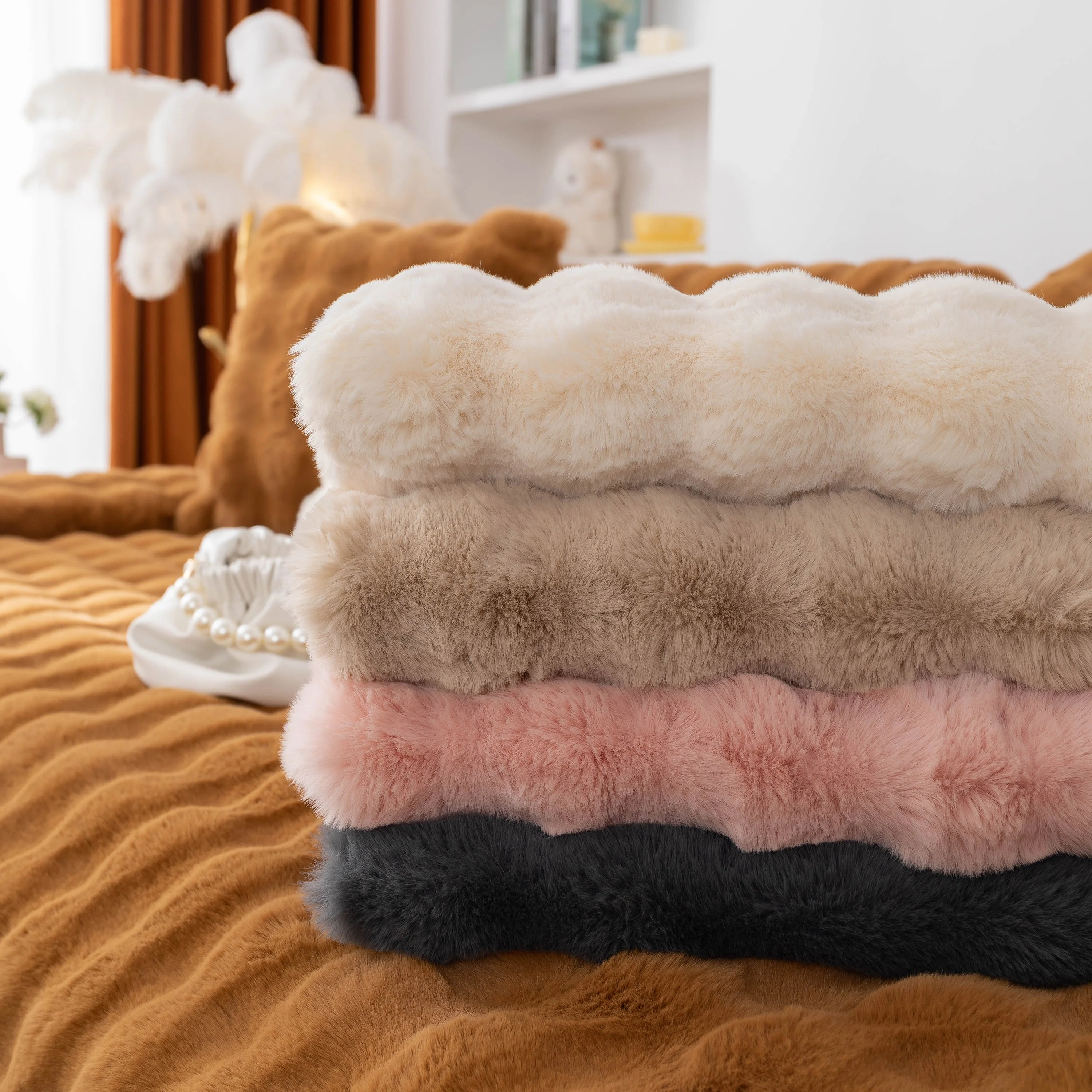 Thick Sofa Cushion Solid Color Faux Fur Fluffy Sofa Cushion Non-Slip Couch Covers - Image 74