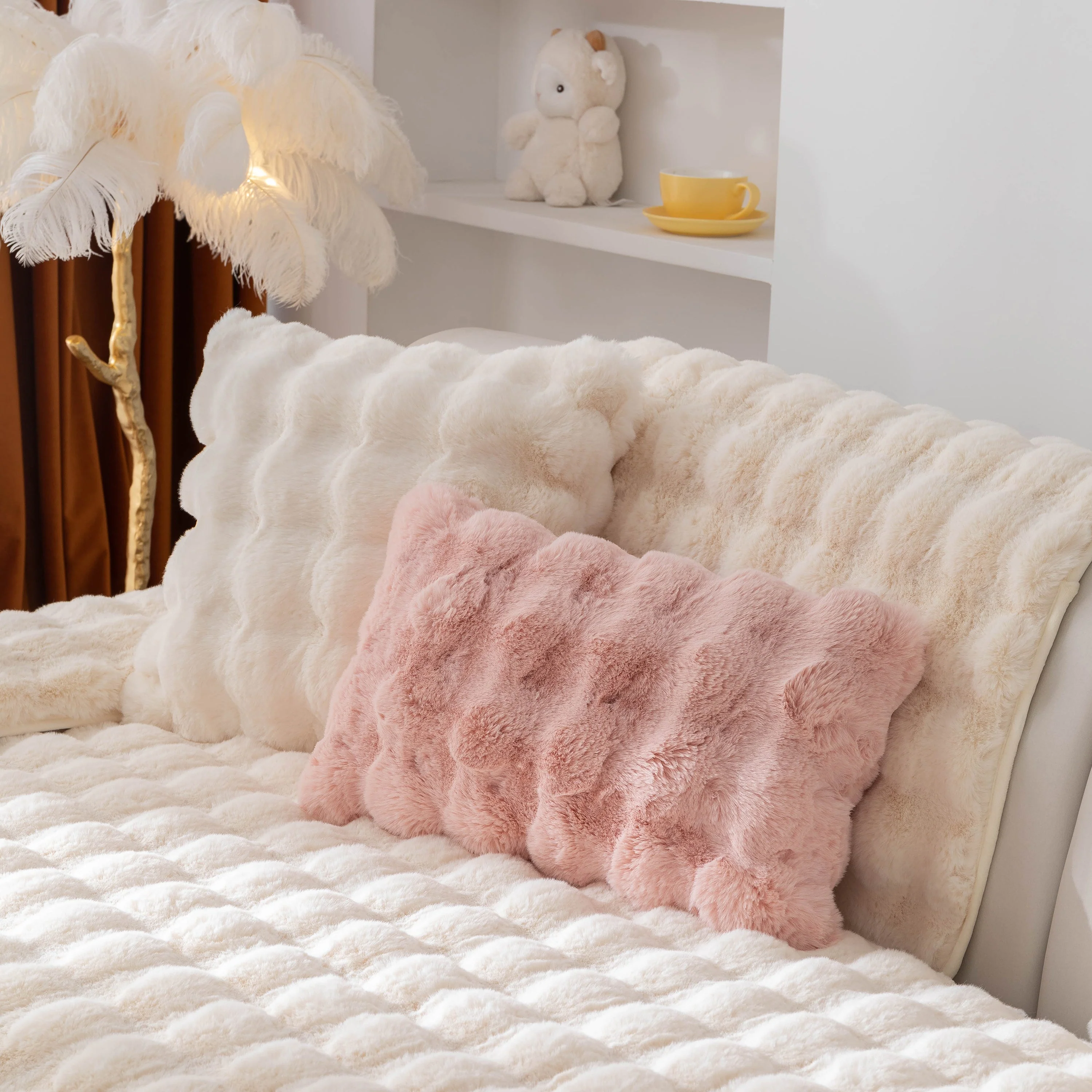 Thick Sofa Cushion Solid Color Faux Fur Fluffy Sofa Cushion Non-Slip Couch Covers - Image 96