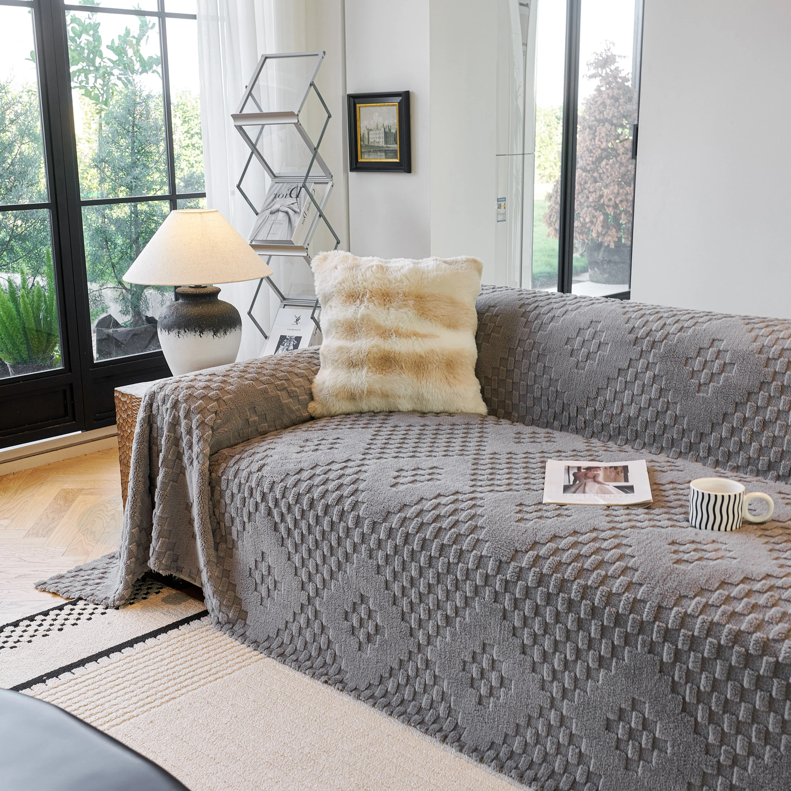 Thickened 3D Plush Premium Living Spaces Couch Covers Soft and Warm Couch Protector Blanket - Image 105