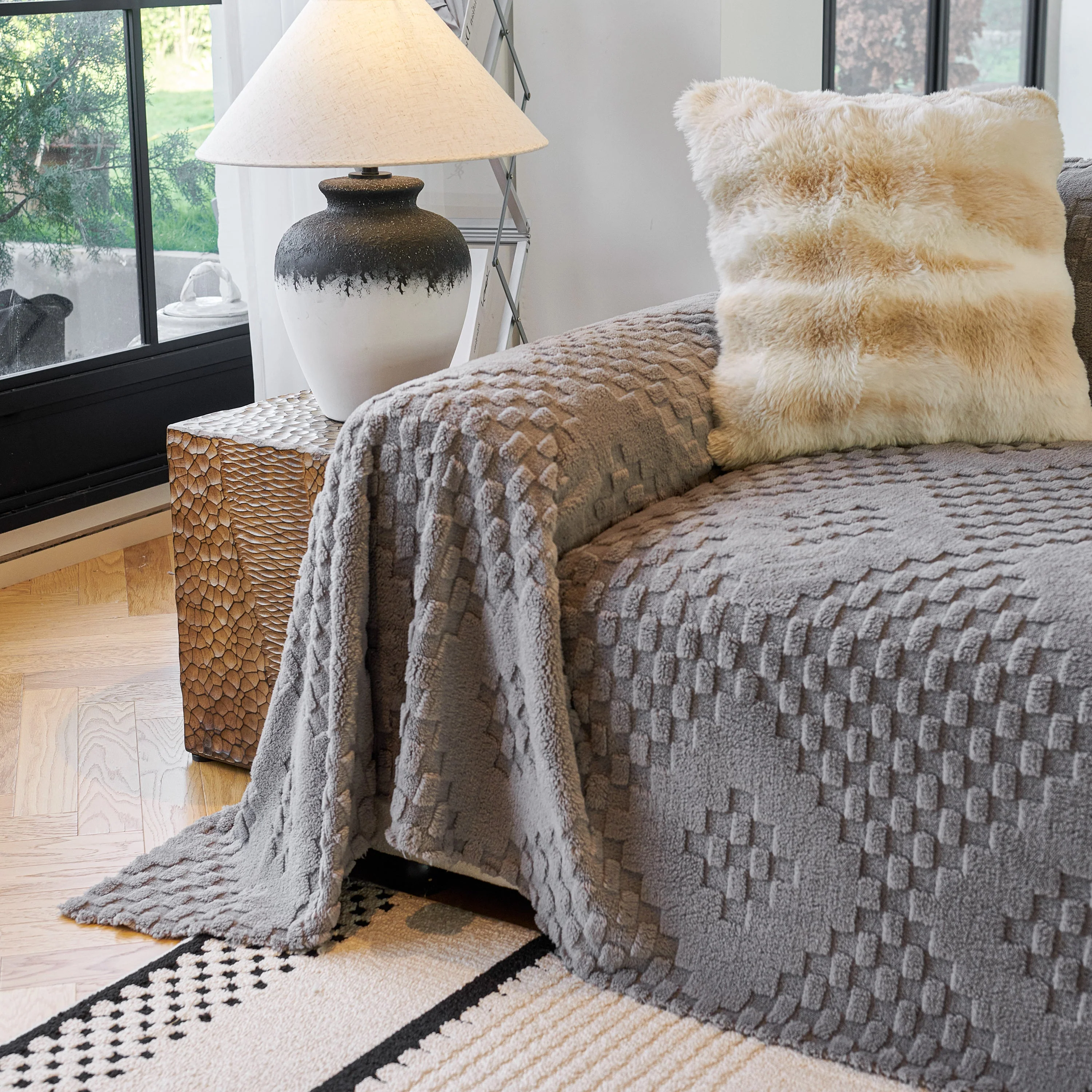 Thickened 3D Plush Premium Living Spaces Couch Covers Soft and Warm Couch Protector Blanket - Image 106