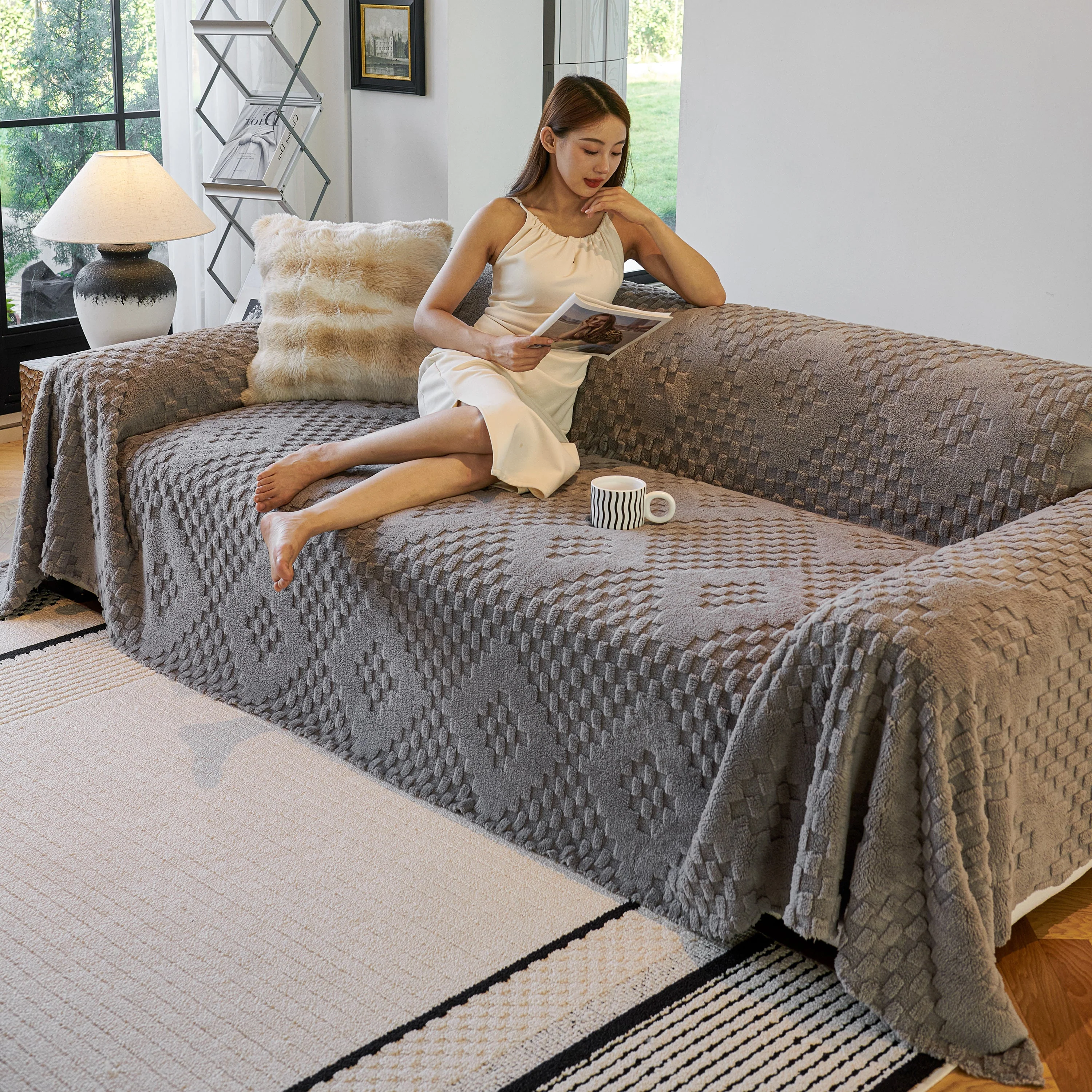 Thickened 3D Plush Premium Living Spaces Couch Covers Soft and Warm Couch Protector Blanket - Image 118