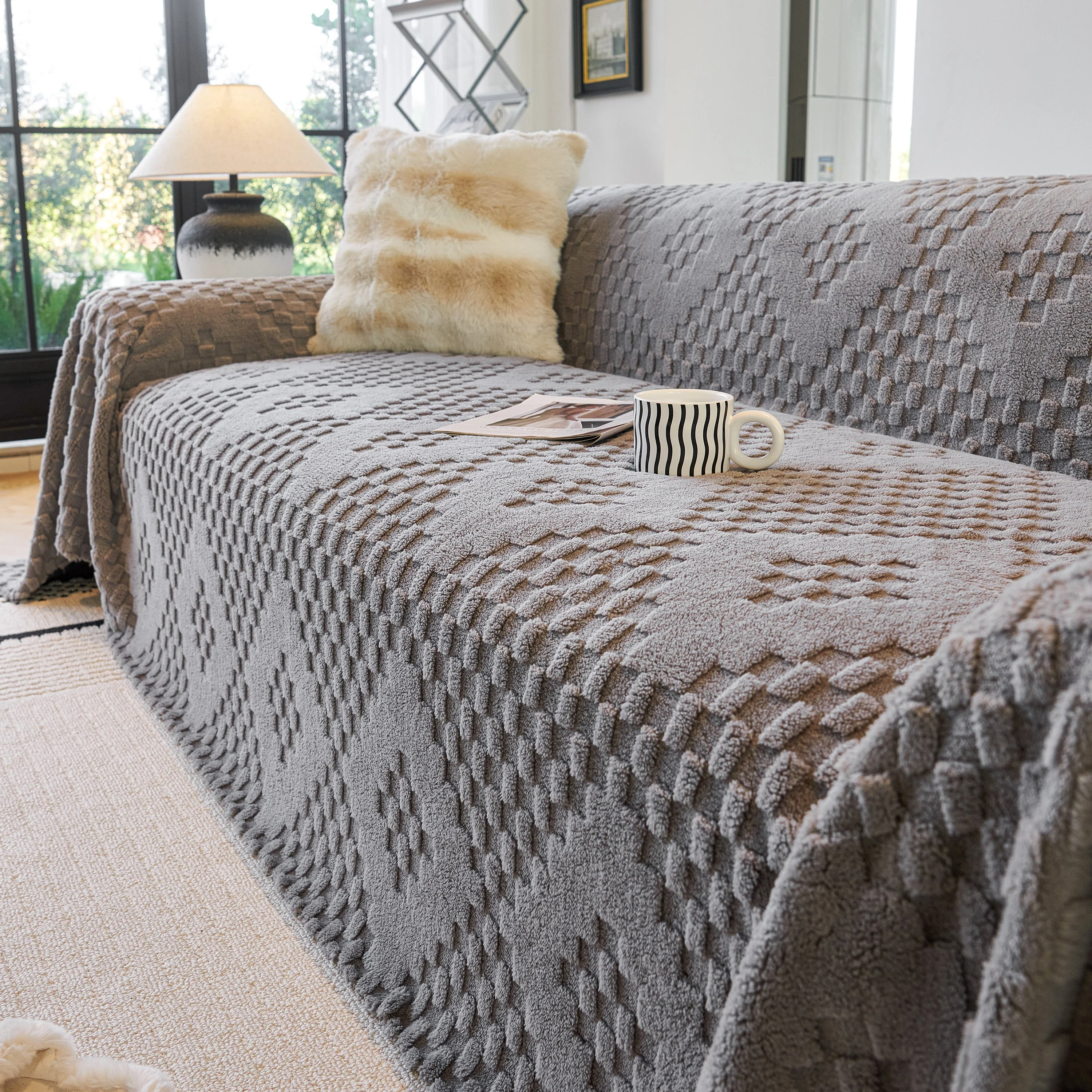 Thickened 3D Plush Premium Living Spaces Couch Covers Soft and Warm Couch Protector Blanket - Image 47