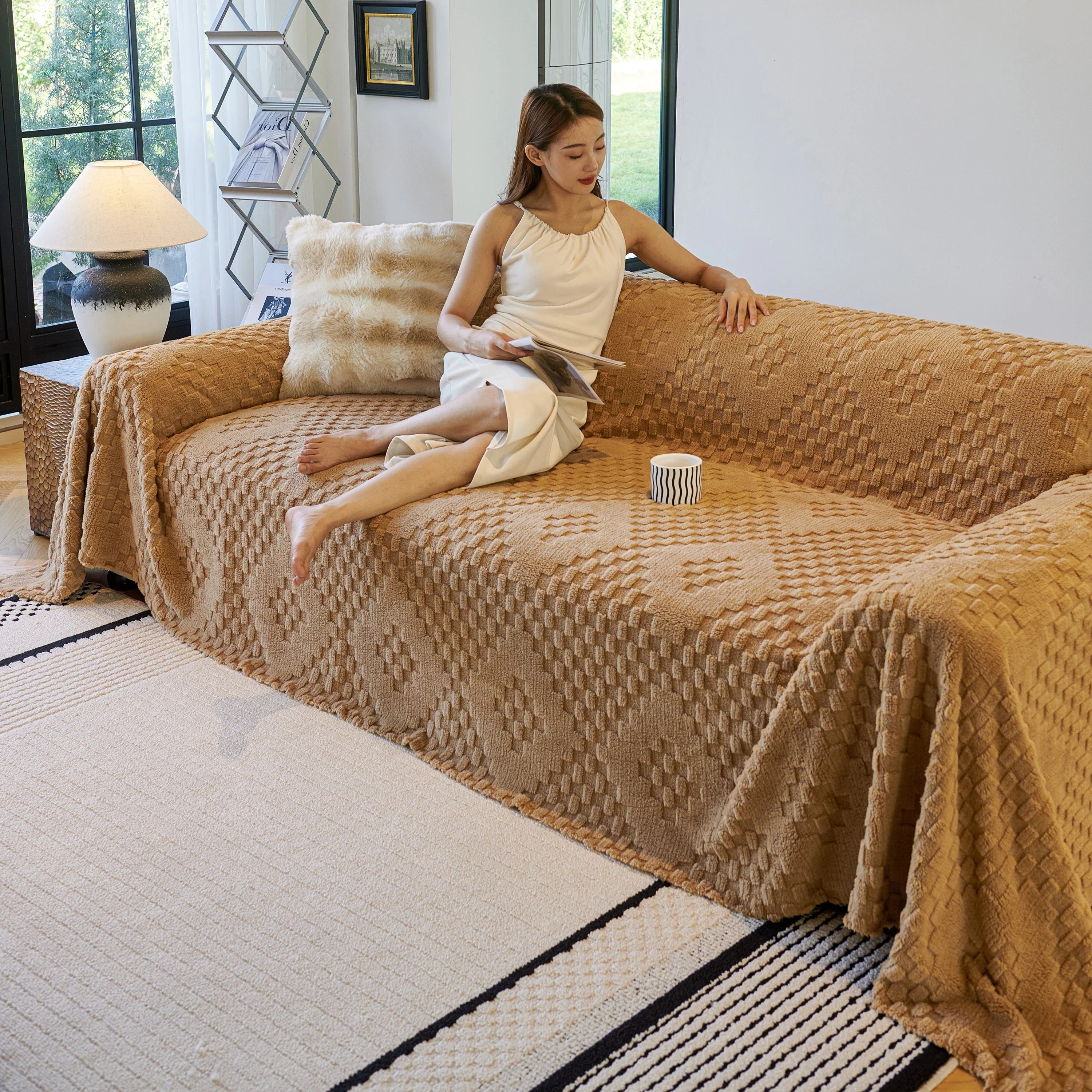 Thickened 3D Plush Premium Living Spaces Couch Covers Soft and Warm Couch Protector Blanket - Image 75