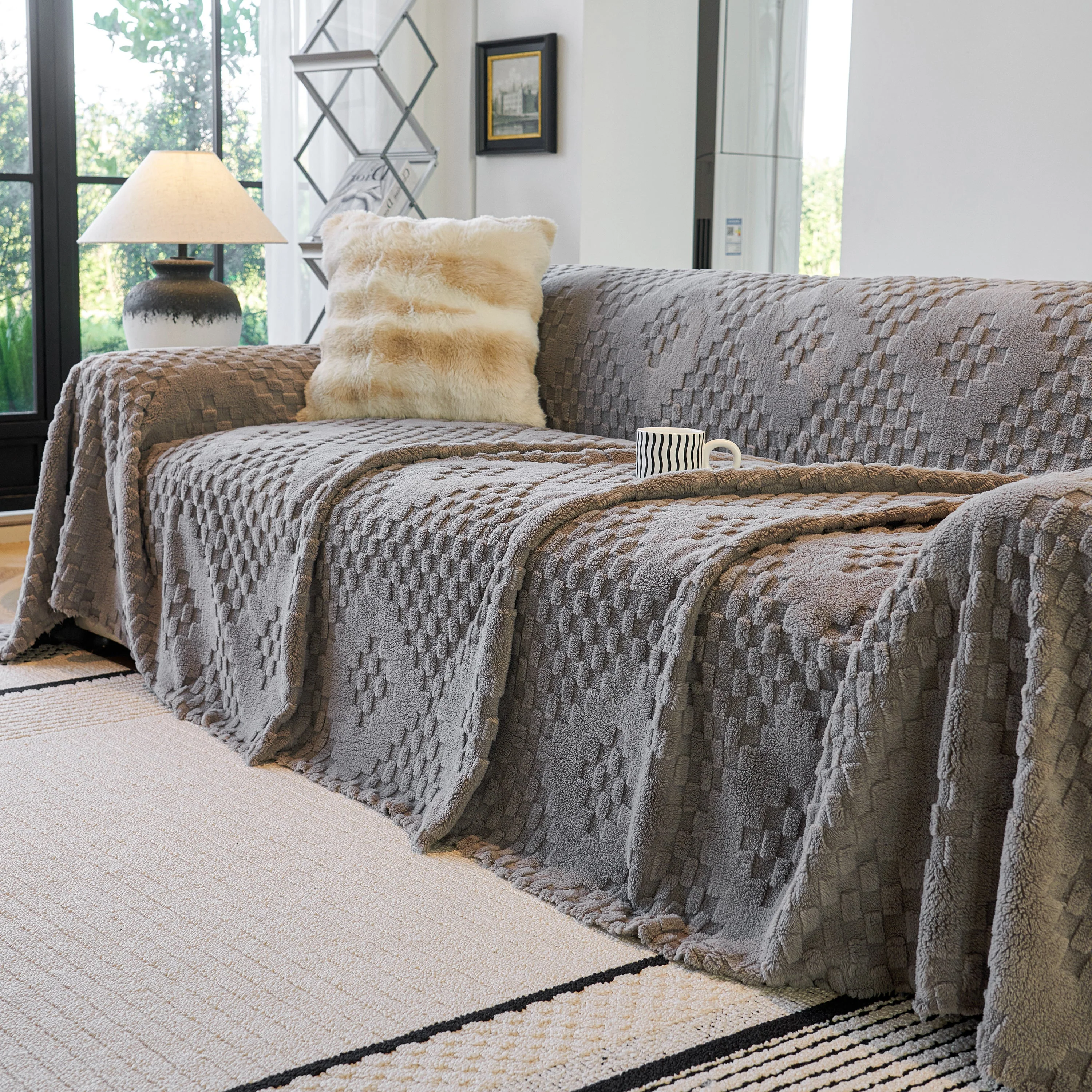 Thickened 3D Plush Premium Living Spaces Couch Covers Soft and Warm Couch Protector Blanket - Image 94