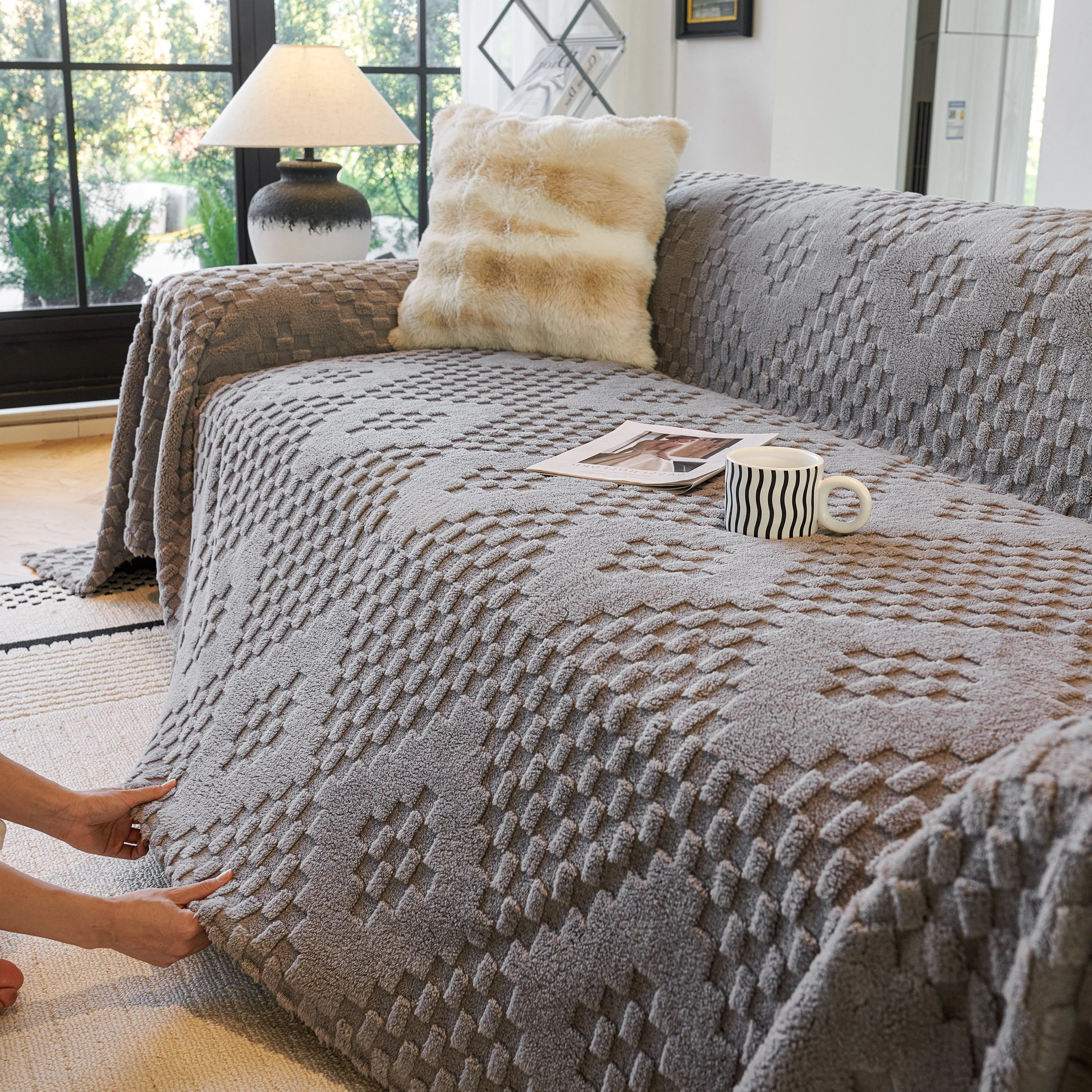 Thickened 3D Plush Premium Living Spaces Couch Covers Soft and Warm Couch Protector Blanket - Image 99