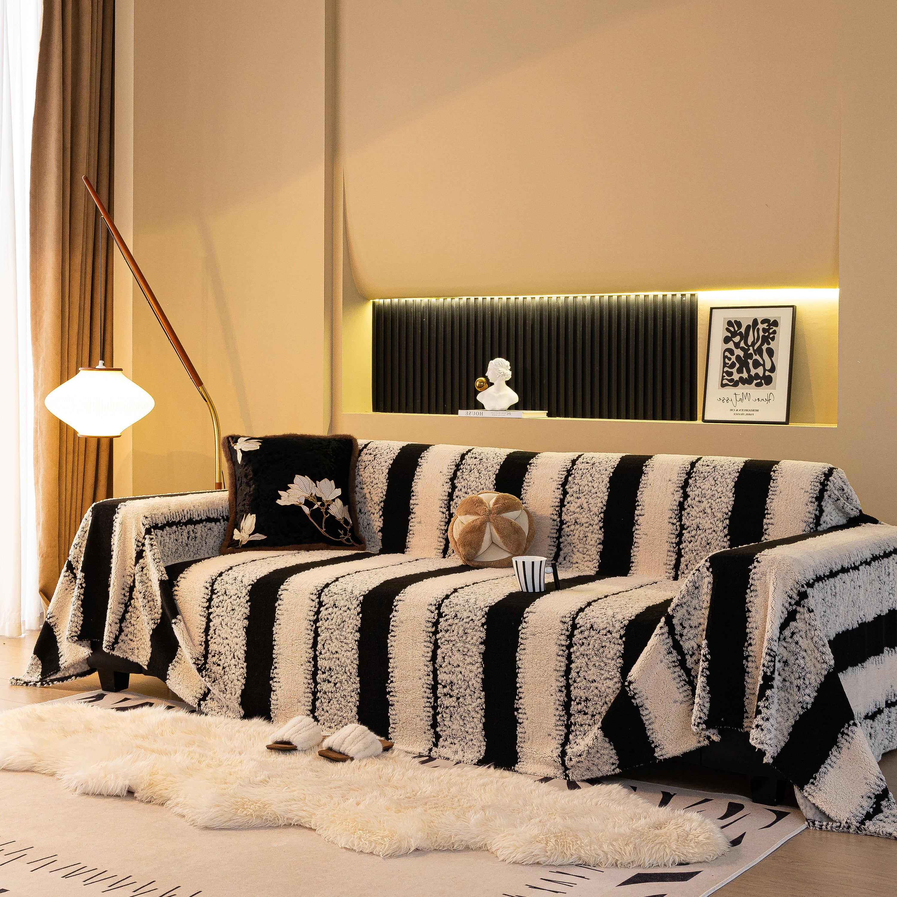 Thickened Coral Fleece Sofa Throw Cover Slipcover Warm Jacquard Cozy Couch Cover Blankets - Image 16