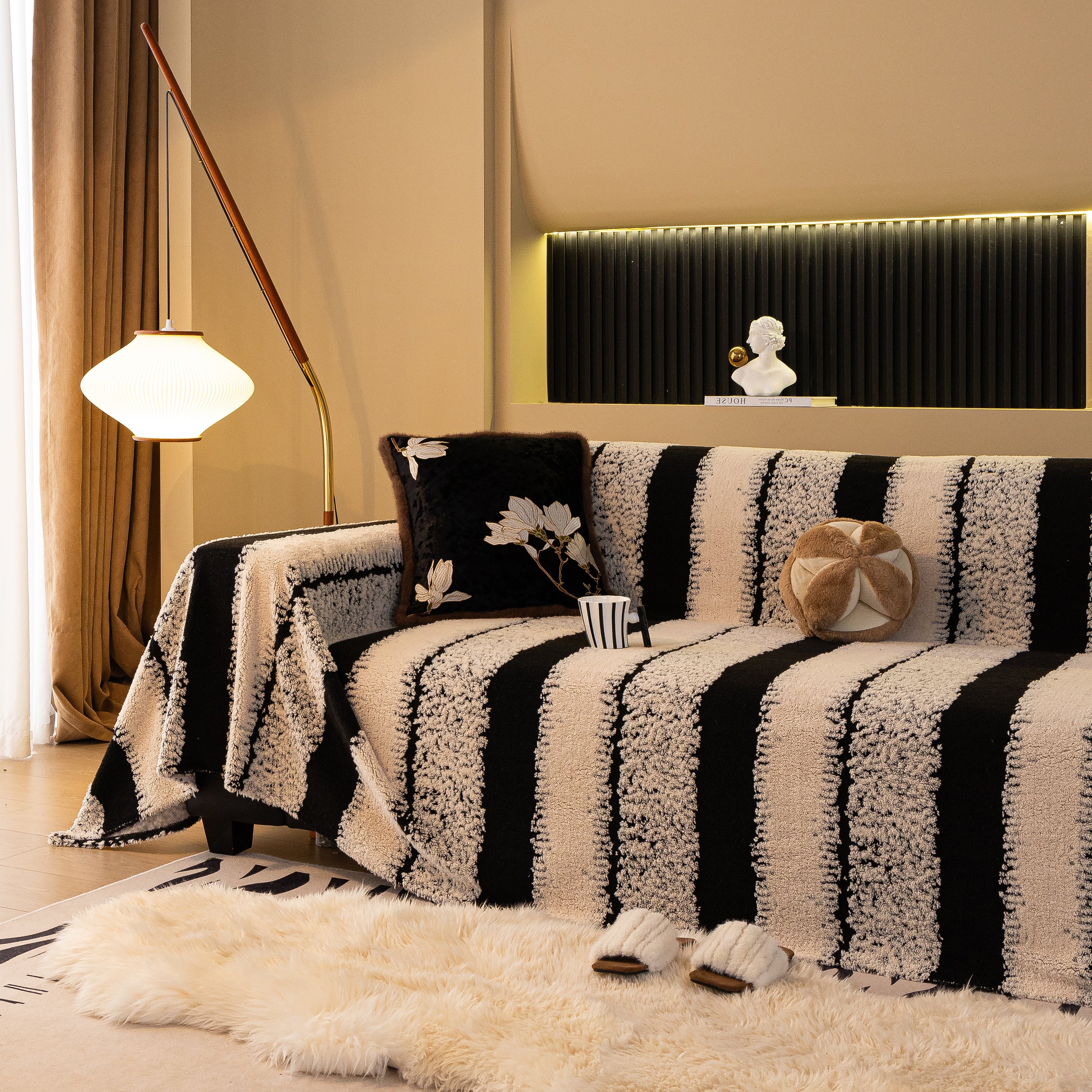 Thickened Coral Fleece Sofa Throw Cover Slipcover Warm Jacquard Cozy Couch Cover Blankets - Image 17