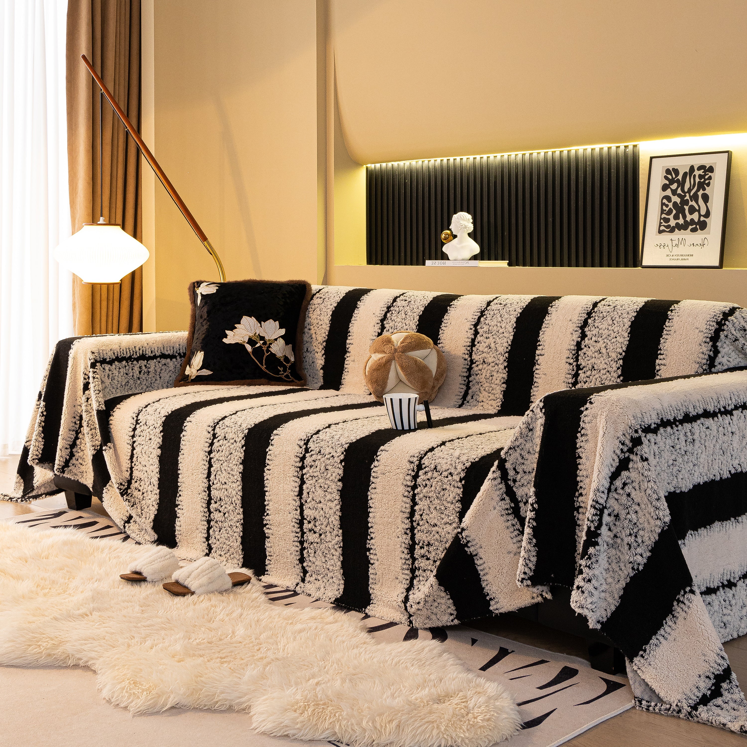 Thickened Coral Fleece Sofa Throw Cover Slipcover Warm Jacquard Cozy Couch Cover Blankets - Image 18