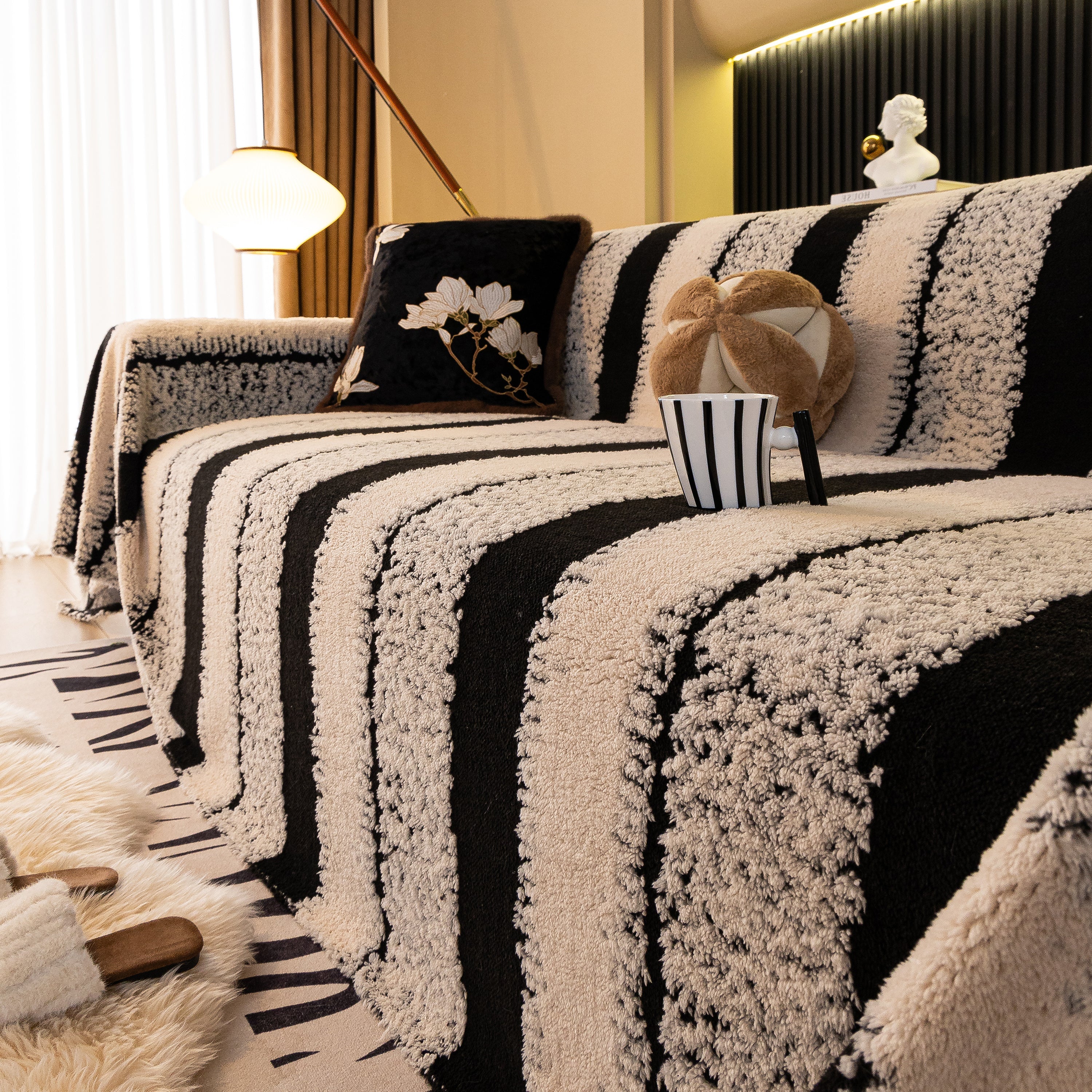 Thickened Coral Fleece Sofa Throw Cover Slipcover Warm Jacquard Cozy Couch Cover Blankets - Image 19