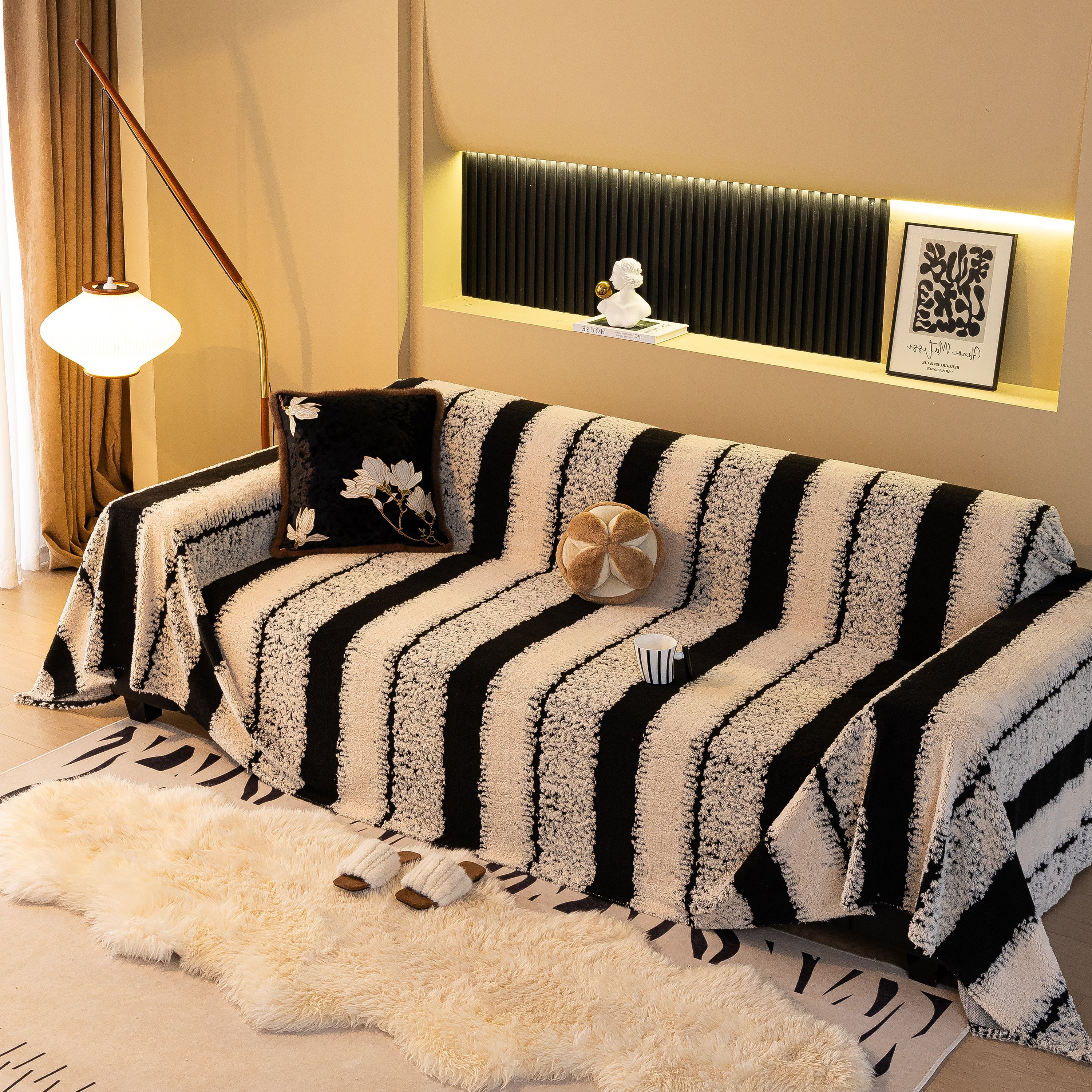 Thickened Coral Fleece Sofa Throw Cover Slipcover Warm Jacquard Cozy Couch Cover Blankets - Image 21